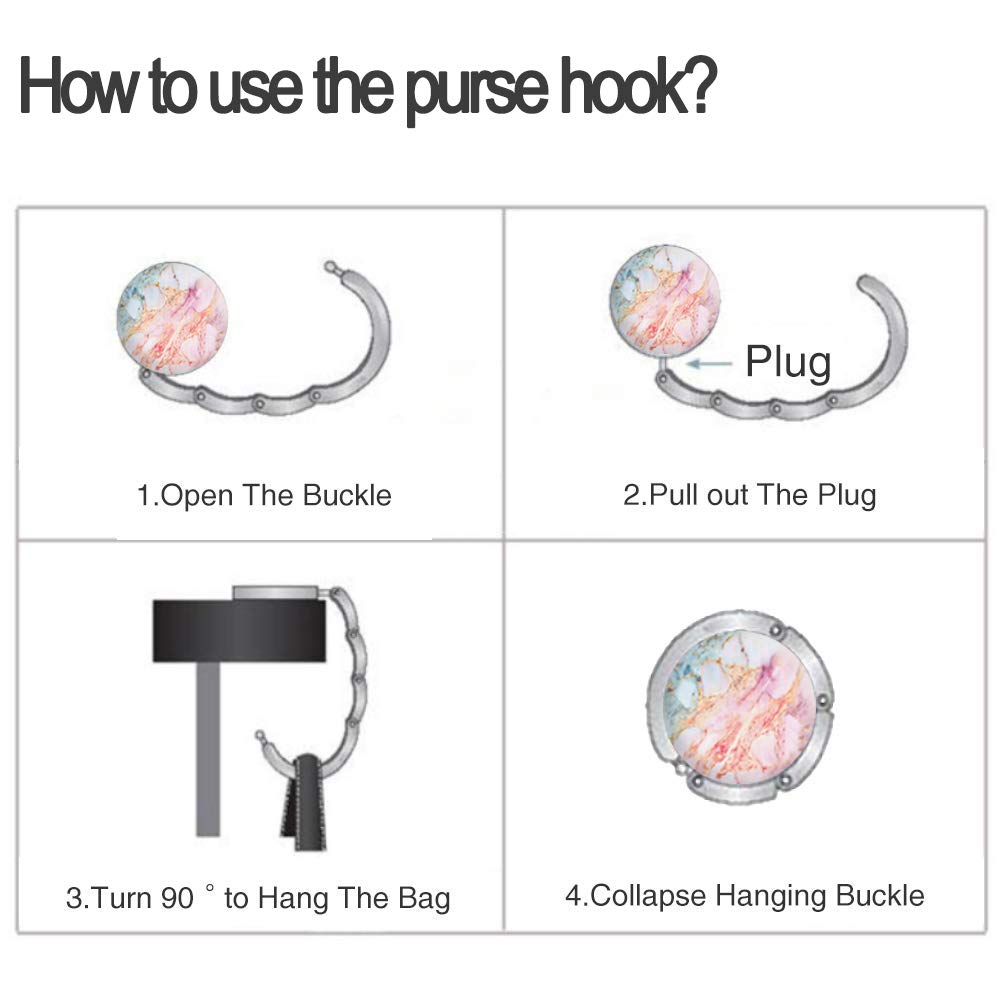 Foldable Purse Hook Womens Bag Table Hanger Collection Desk Hooks for Purse (3pack Marble Hook)
