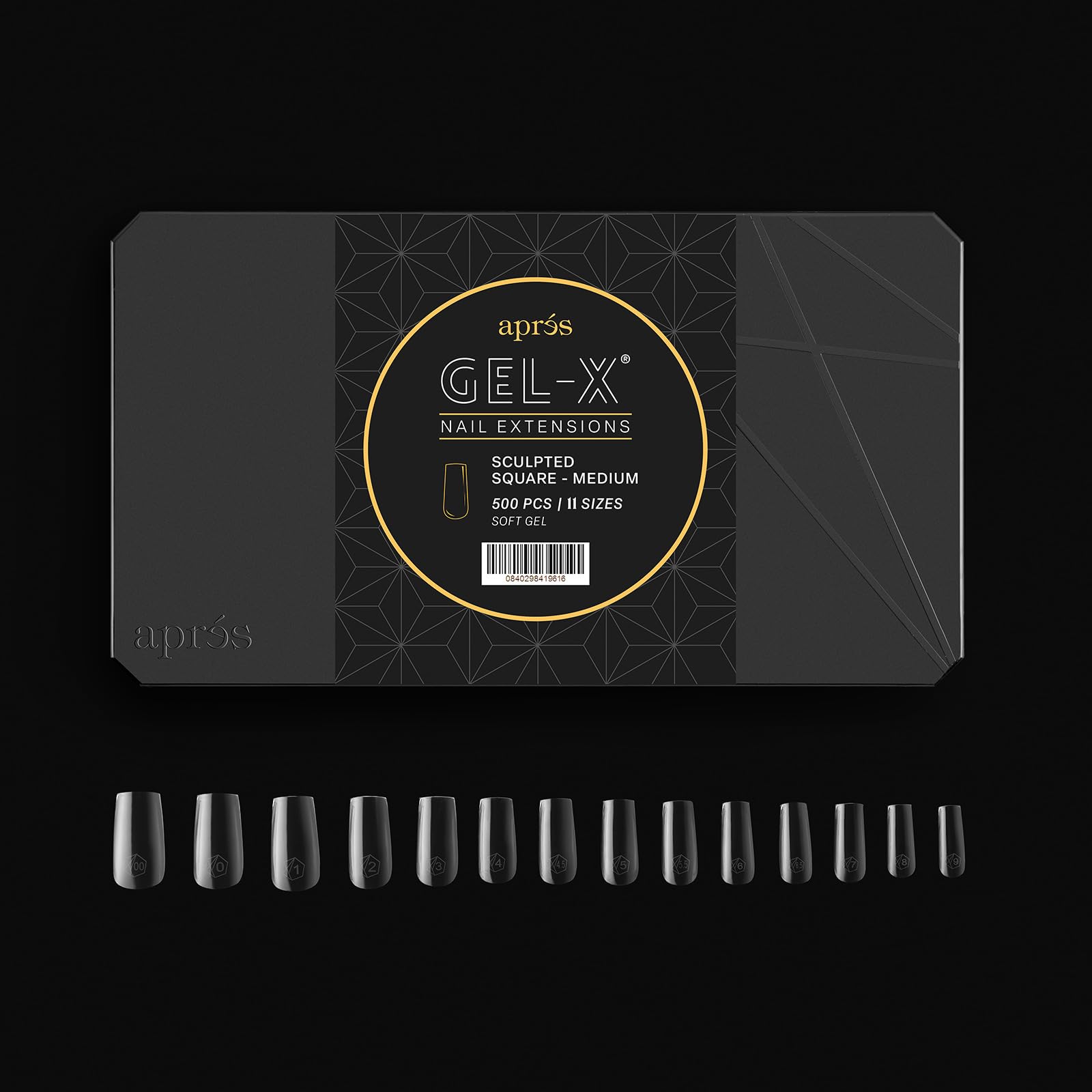 Apres Gel-X Scupted Square Medium Tip Box | 500Pc Gel-X Tips, 11 Sizes 00-9, Premium Quality