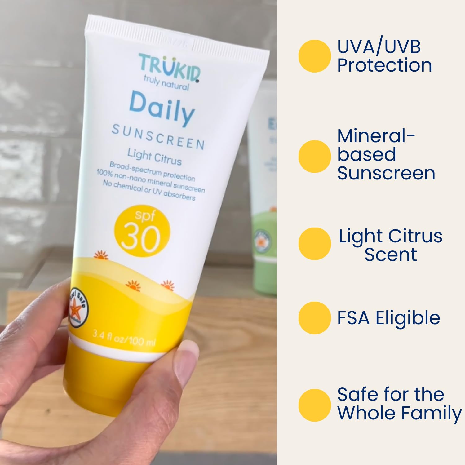TruKid Easy On Mineral Sunscreen SPF 50 - Kids & Baby Sunscreen for Face & Body, Sunblock Protection for Sensitive Skin, Unscent