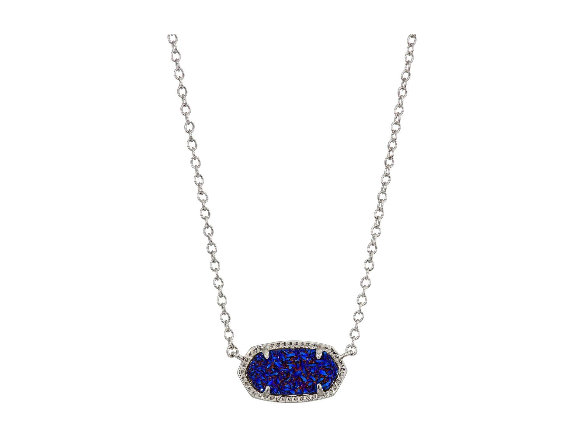 Kendra Scott Elisa Pendant Necklace for Women, Fashion Jewelry, Rhodium-Plated, Indigo Blue Drusy