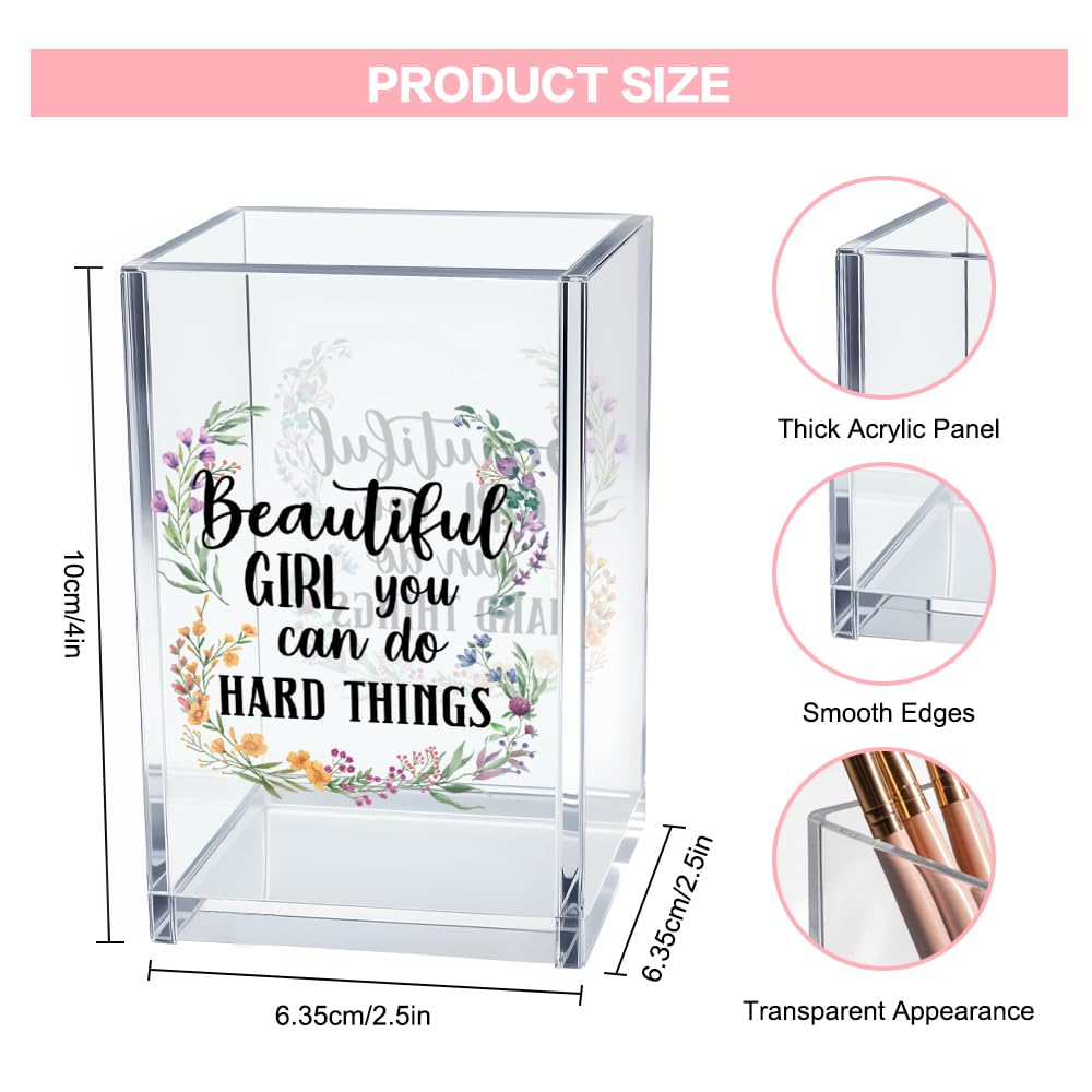 Vgrti Beautiful Girl You Can Do Hard Things Acrylic Makeup Brush Organizer Holder, Encouraging Gift for Womenr Friend, Daughter
