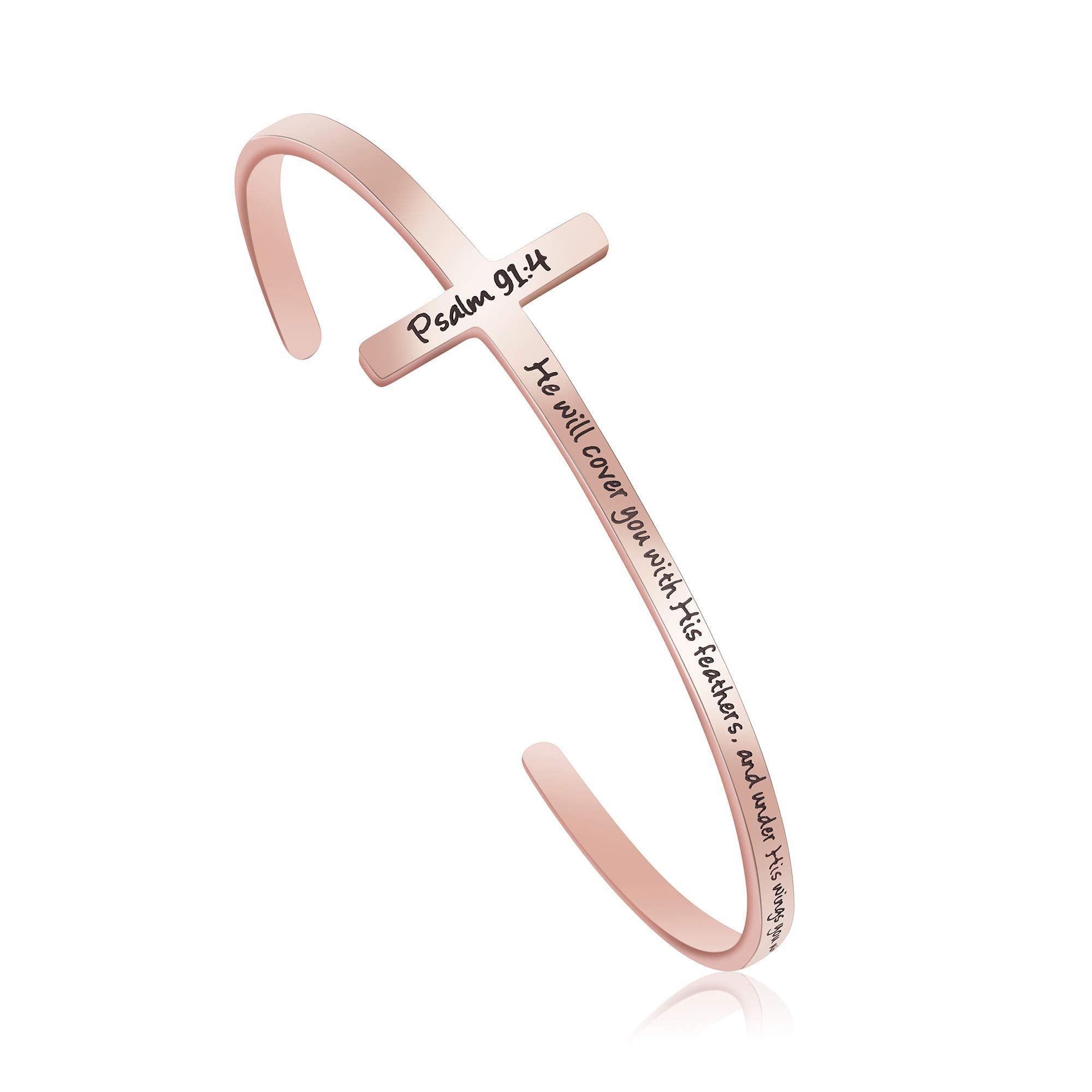 Memgift He Will Cover You With His Feathers and Under His Wings You Will Find Refuge Psalm 91:4 Bible Verse Bracelet Birthday Ba