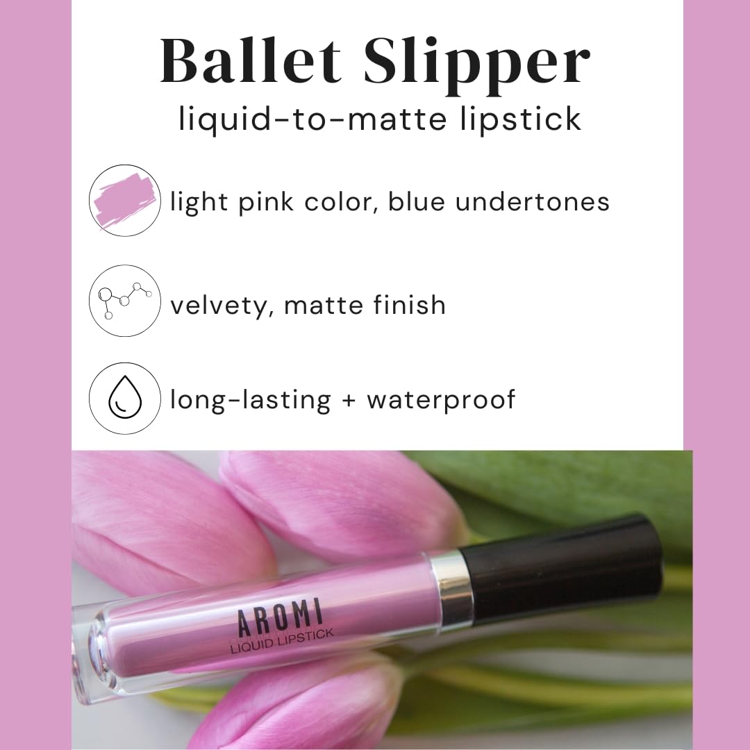 Aromi Matte Liquid Lipstick | Light, Baby Pink Lip Color With Blue Undertones, Long-Lasting, Vegan, Cruelty-Free, Smudge Proof,