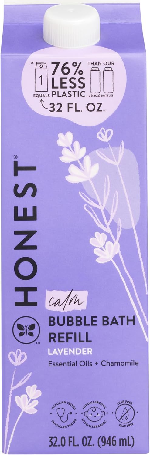 The Honest Company Foaming Bubble Bath Refill Carton | Gentle For Baby | Naturally Derived, Tear-Free, Hypoallergenic | Lavender