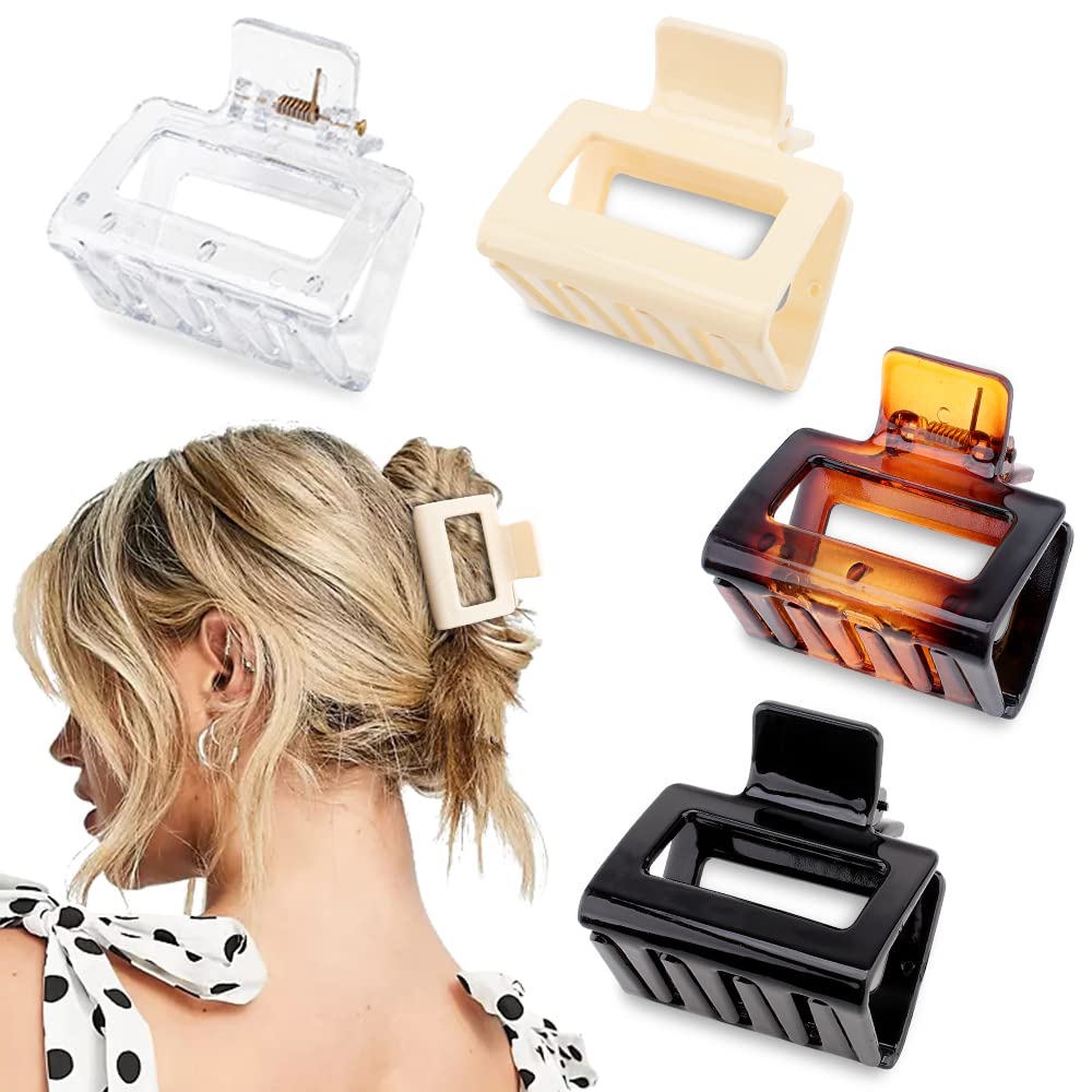 4 Pack Medium Hair Clips Claw Clips for Thin Hair 2 '' Small Hair Clips Square Claw Clips Acylic Banana Clips Cute Hair Clips fo