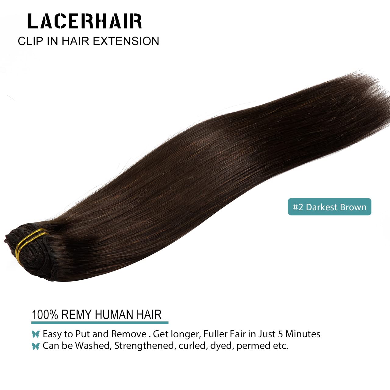 Lacer Clip In Human Hair Extensions, 22 Inch 140G Light Dark Brown Clip In Hair Extensions Real Human Hair Double Weft Natural S