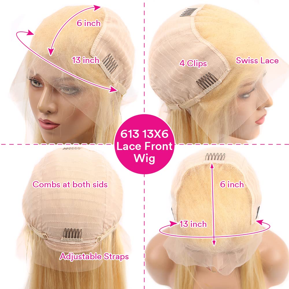 Supsyousf 613 Lace Front Wig Human Hair 13X6 Transparent Lace Deep Wave 180 Density Free Part Blonde Lace Front Wigs Human Hair