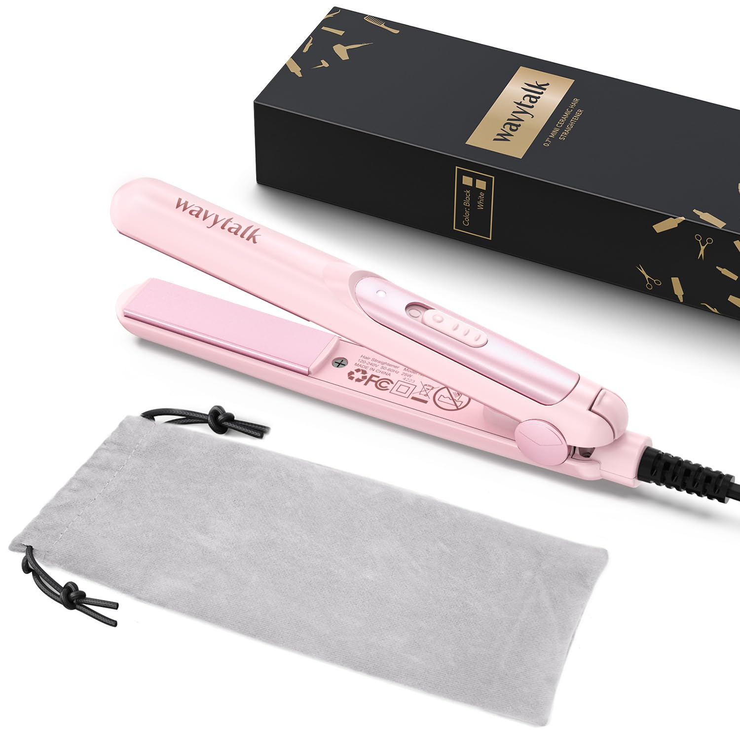 Wavytalk Mini Portable Flat Iron, 0.7 Inch Dual Voltage Hair Straightener - Small Flat Irons for Short Hair, Curls Bangs, Worldw
