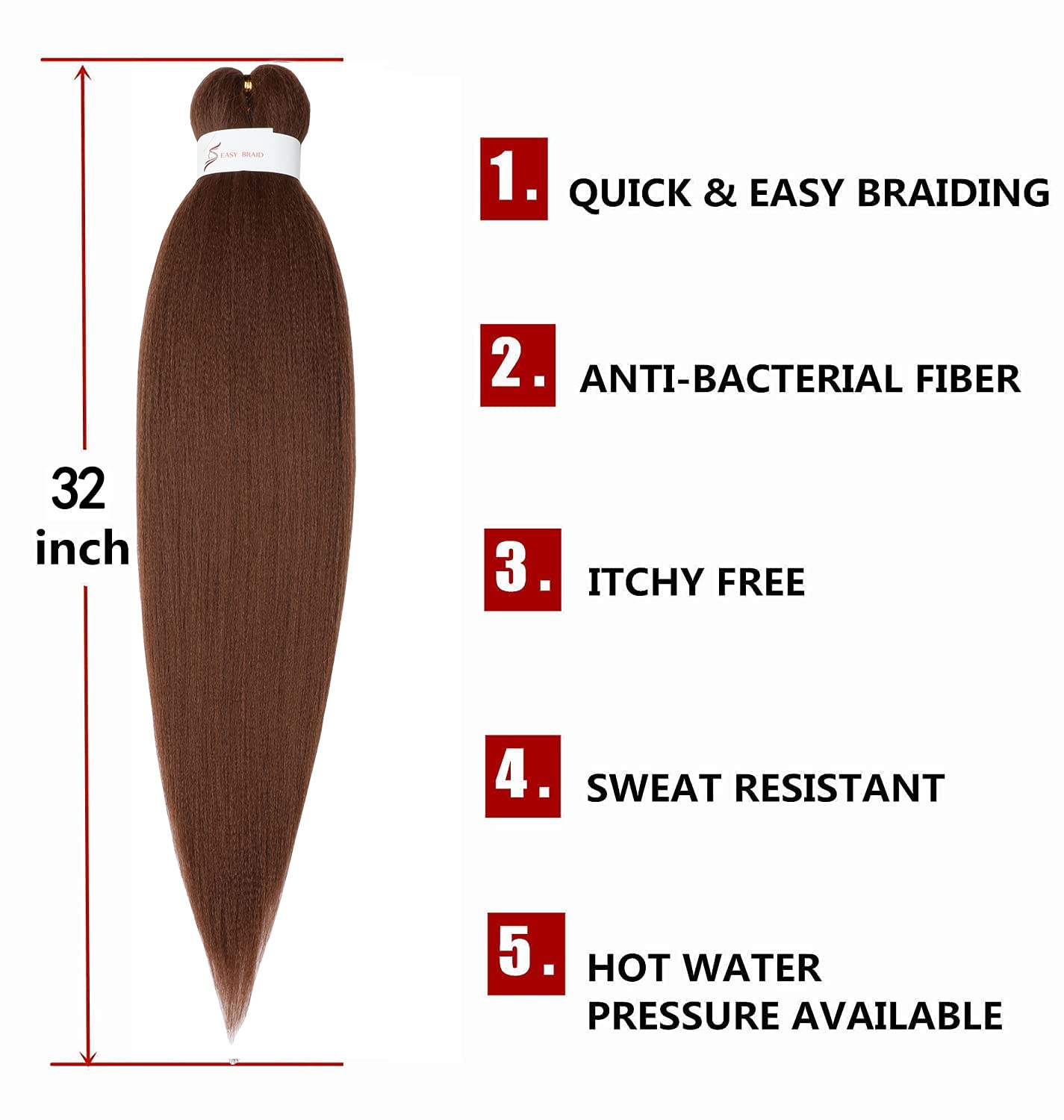 Showcoco Easy Braid Pre Stretched Braiding Hair Auburn Brown 32 Inch Yaki Texture Easy Crochet Braids 8 Packs Hot Water Setting