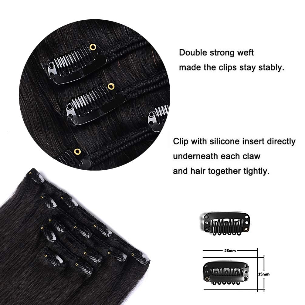5 Pieces 22'' Remy Clip In Hair Extensions Human Hair Off Black - Beauty Silky Straight Long Thick Real Hair Extensions For Wome
