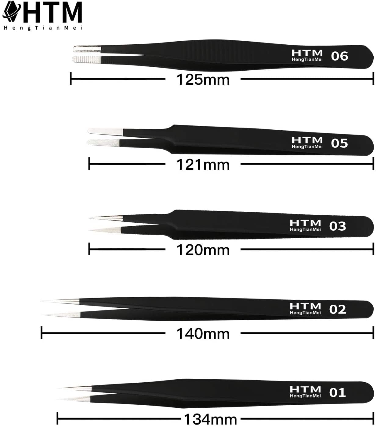 Hengtianmei Precision Tweezers Set, Esd Anti-Static Stainless Steel Tweezers Set For Craft, Jewelry, Electronics, Laboratory Wor