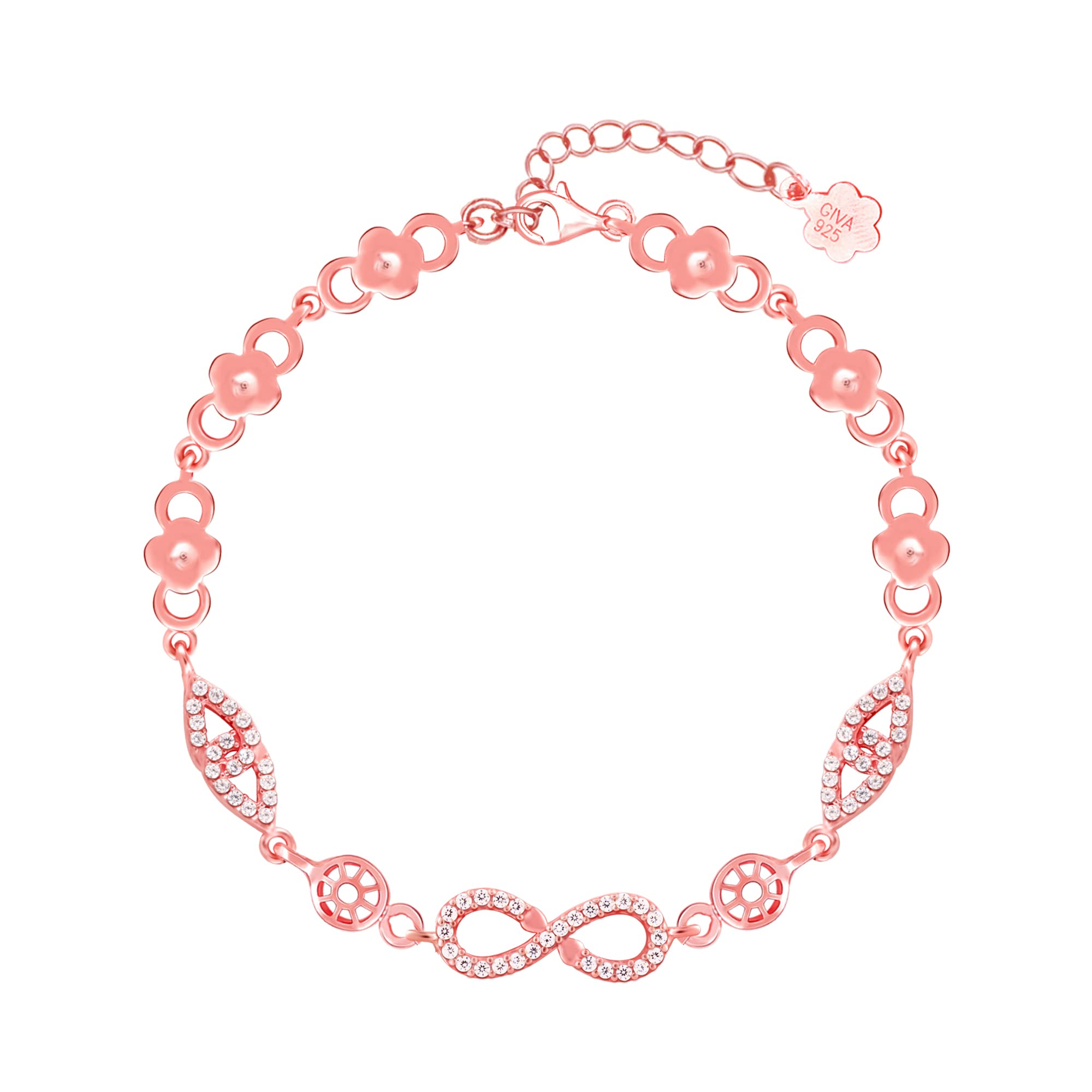 Giva 925 Silver Rose Gold Forever Infinity Love Bracelet, Adjustable | Gifts For Women And Girls | With Certificate Of Authentic
