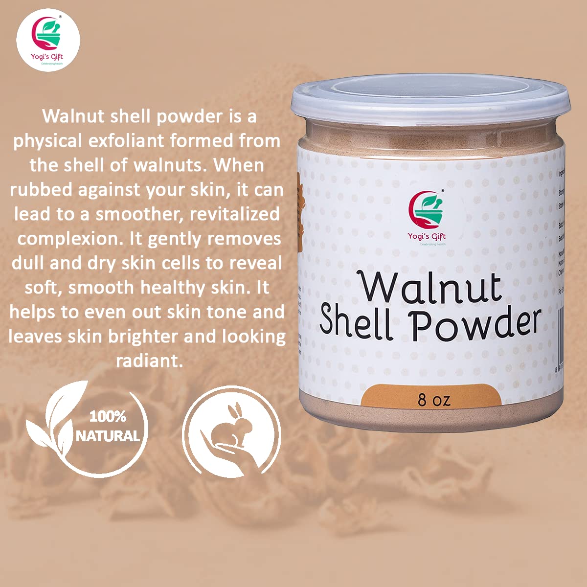 Ground Walnut Shells/Walnut Shell Powder 8oz | Great for Face Scrub | Natural Exfoliant for Soap Making | by Yogi's Gift