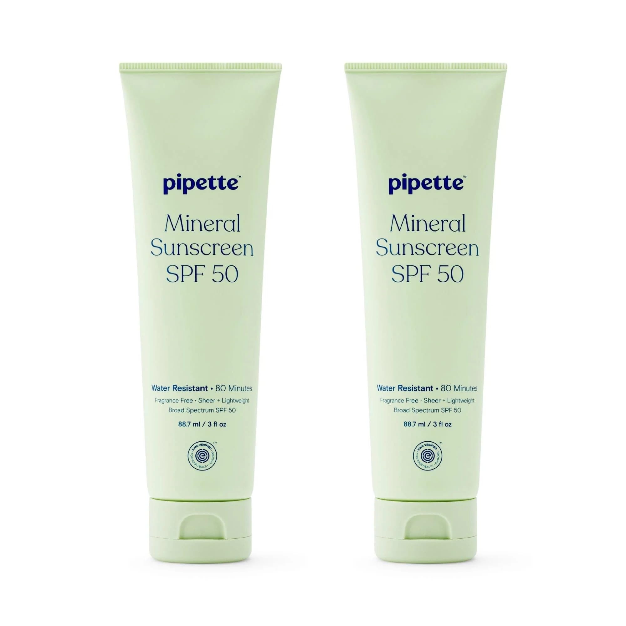 Pipette Fragrance Free Mineral Sunscreen SPF 50 Lotion,3 fl oz (Pack of 2)