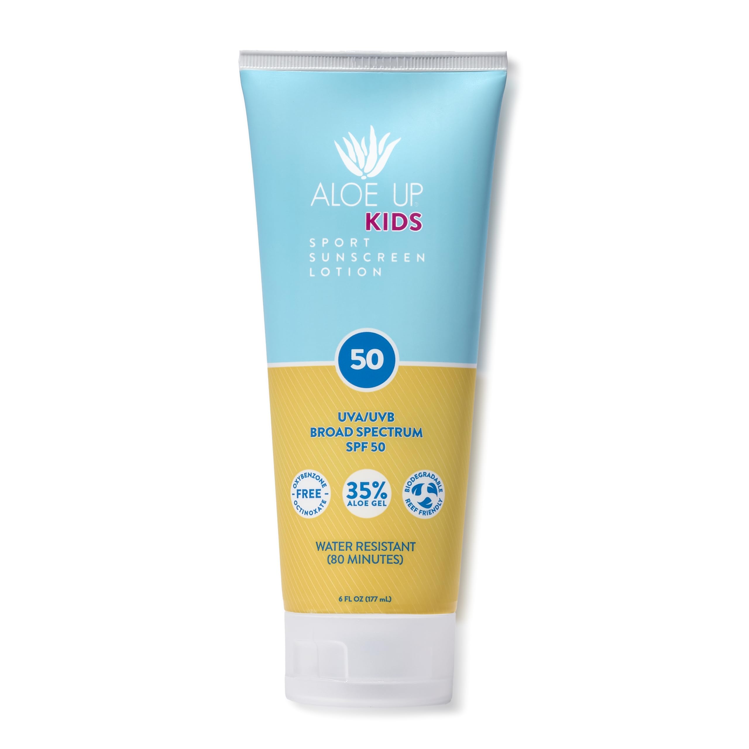 Aloe Up Kids Sport Sunscreen Lotion SPF 50 - Broad Spectrum Sheer Face and Body Sunscreen Protector for Sensitive Skin - With Al