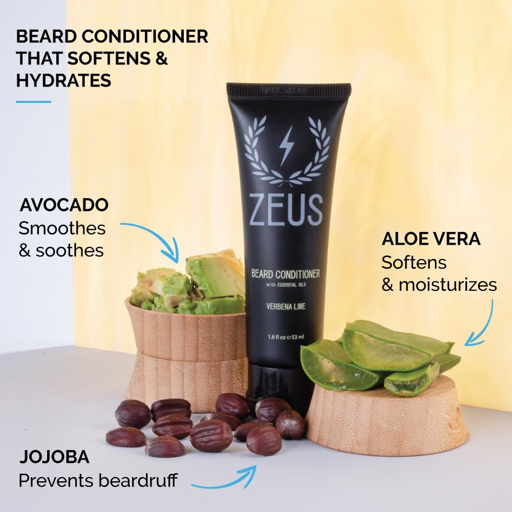 Zeus Travel Size Beard Wash & Beard Conditioner Set For Men - Soften, Hydrates & Moisturizes - Made In Usa (Sandalwood)