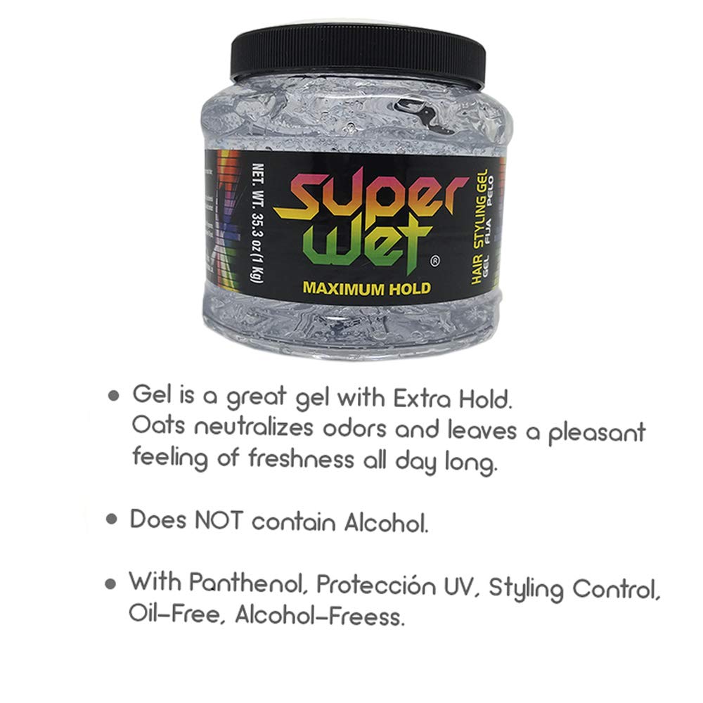 Super Wet, Hair Styling Gel, Clear, Jumbo, 2.2 Lb