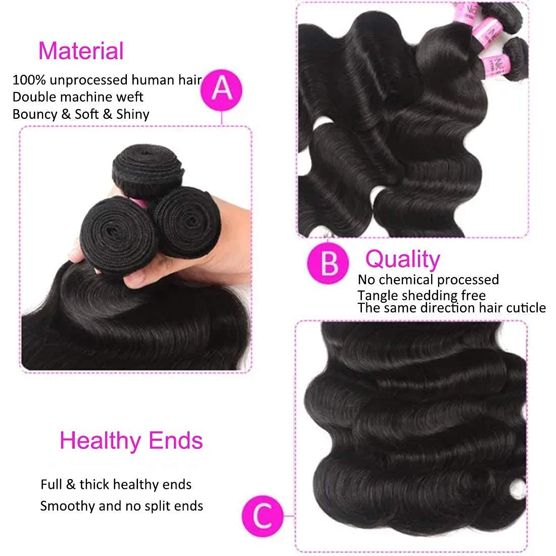 UNice Hair Body Wave Human Hair 4 Bundles 28 28 28 28 inch, 10A Brazilian Unprocessed Human Virgin Hair Wavy Weaves Sew In Exten
