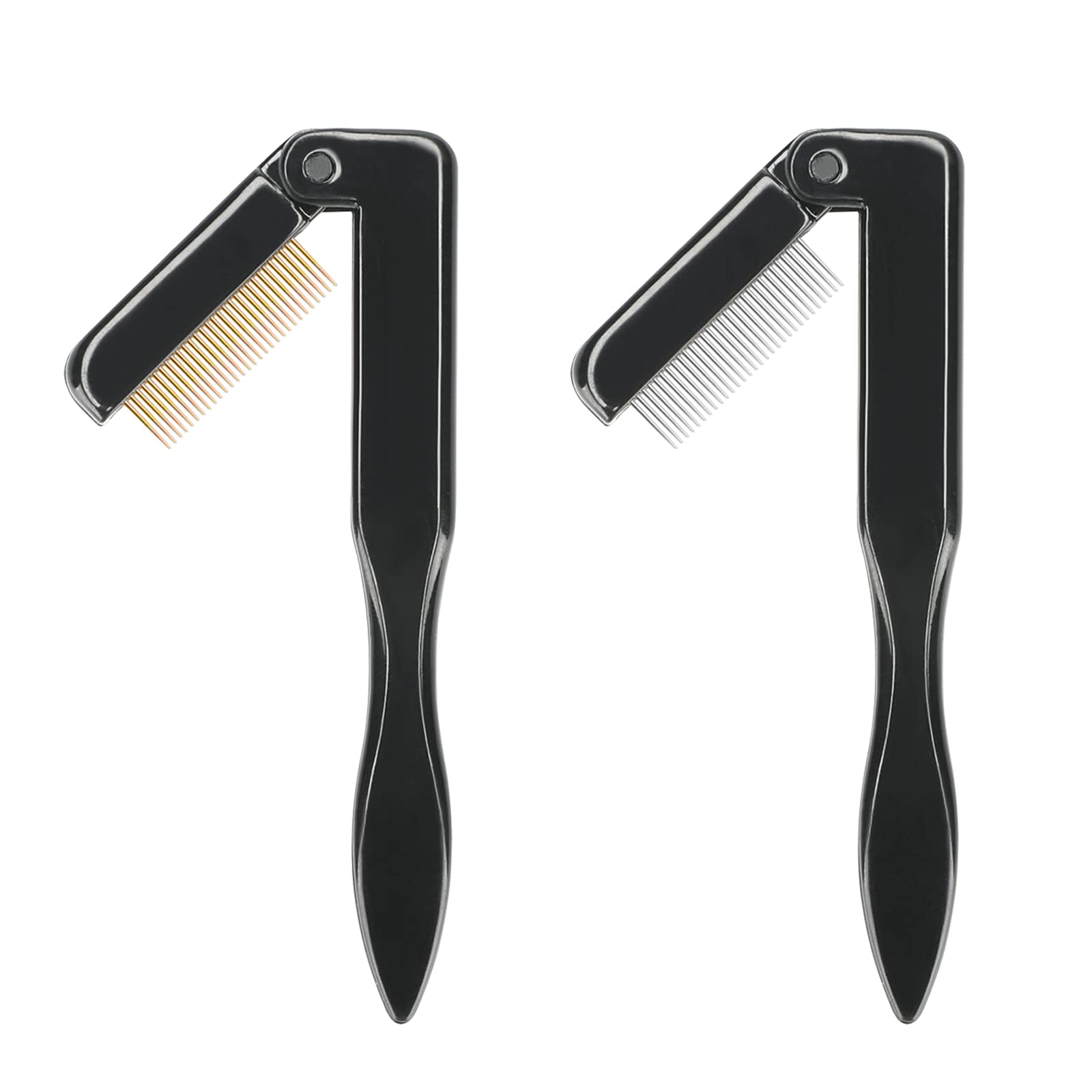 G2Plus 2Pcs Folding Eyelash Comb, Eyebrow Comb Metal Teeth, Professional Tool For Define Lash & Brow (Black)