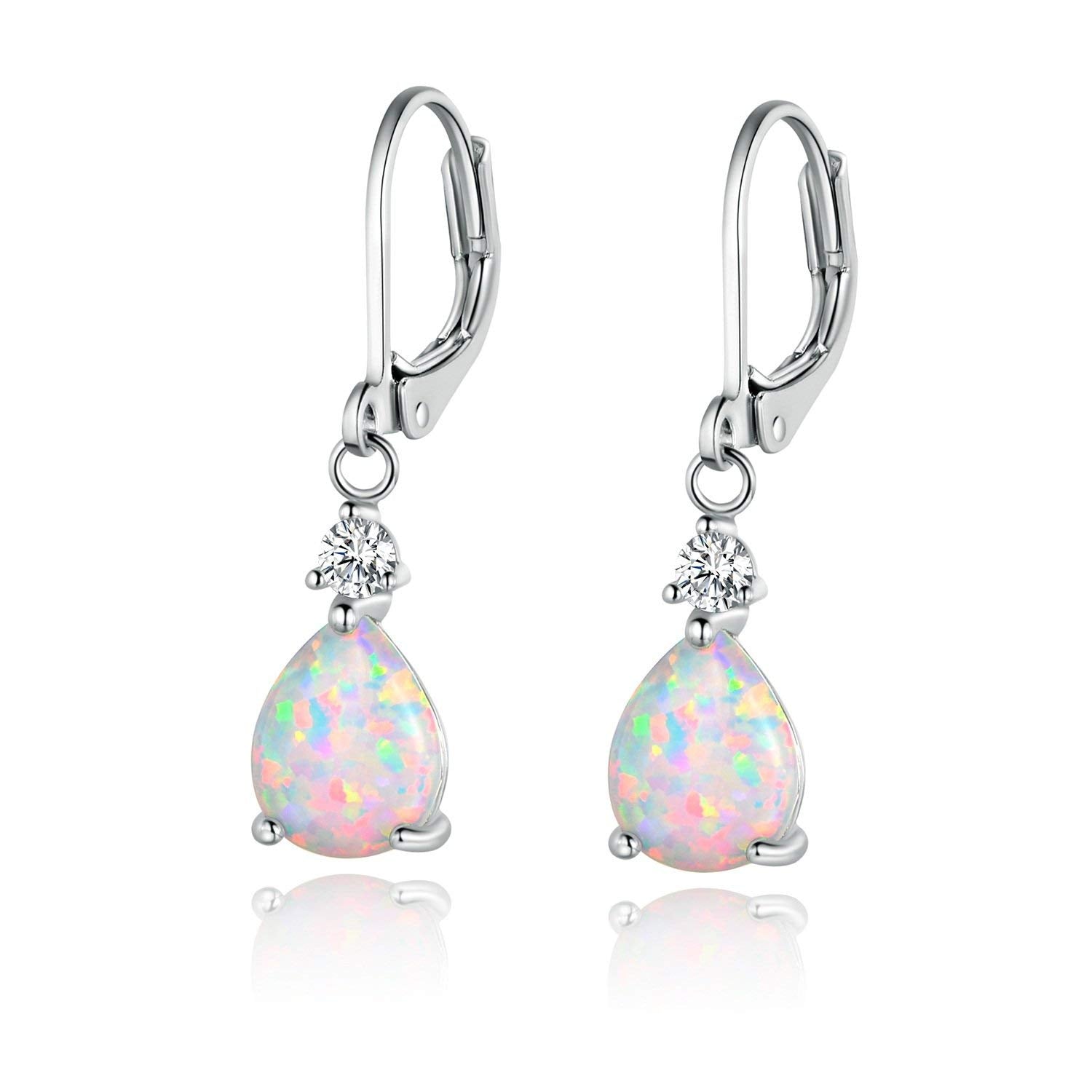 GEMSME White Gold Plated Teardrop Opal Dangle Earrings For Women(platinumplated)