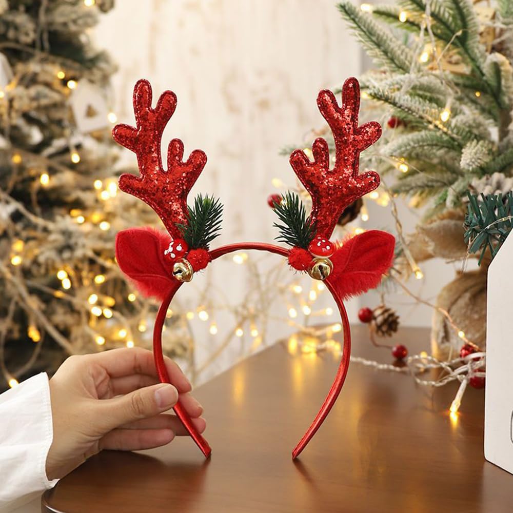 Aiupuoc Reindeer Antlers Headband Christmas Headbands For Women Elk Hair Accessories Reindeer Hair Band Glitter Design 1Pcs