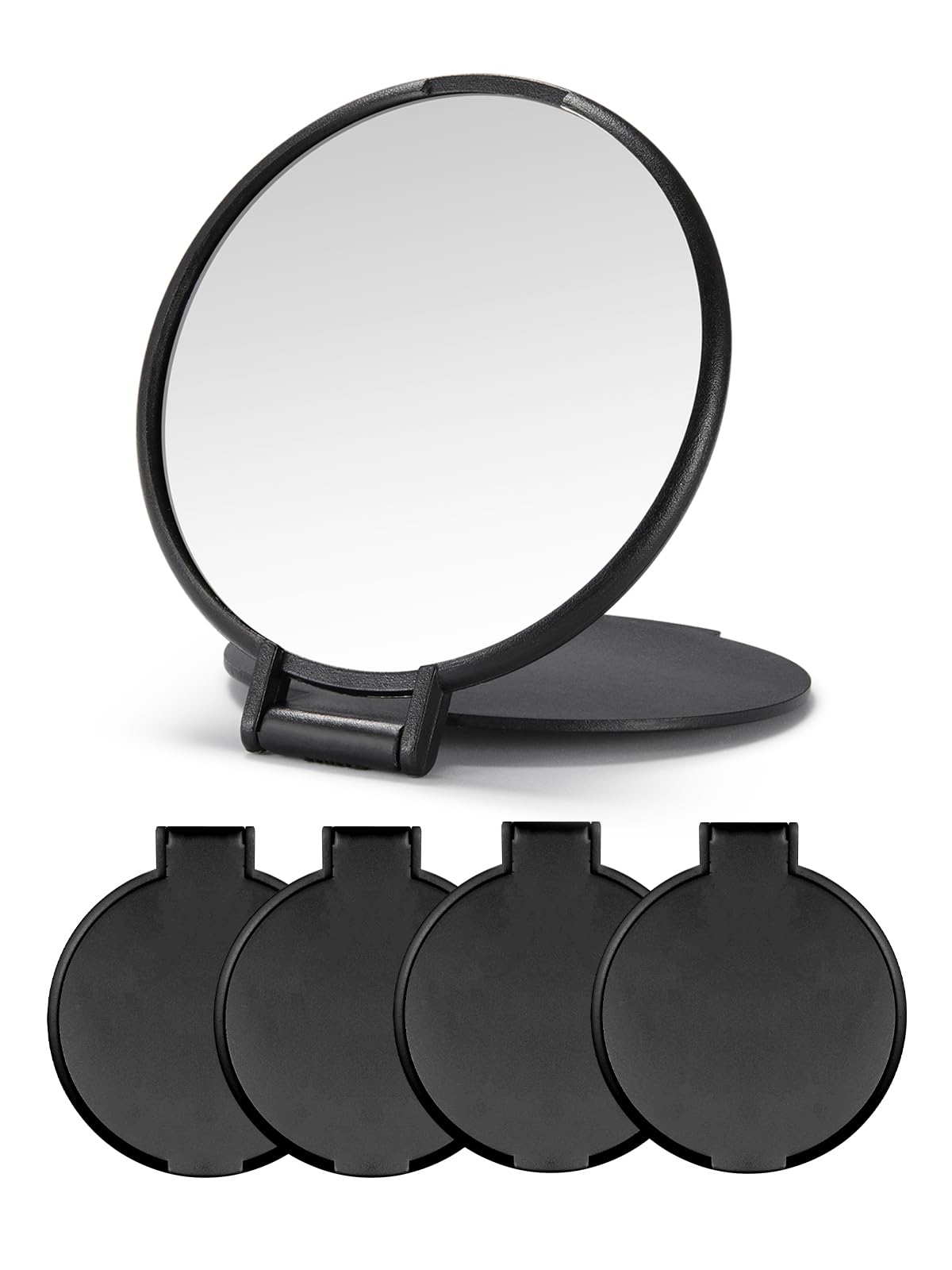 Qislee Compact Mirror Bulk, Round Makeup Mirror For Purse, Set Of 4 (Black)