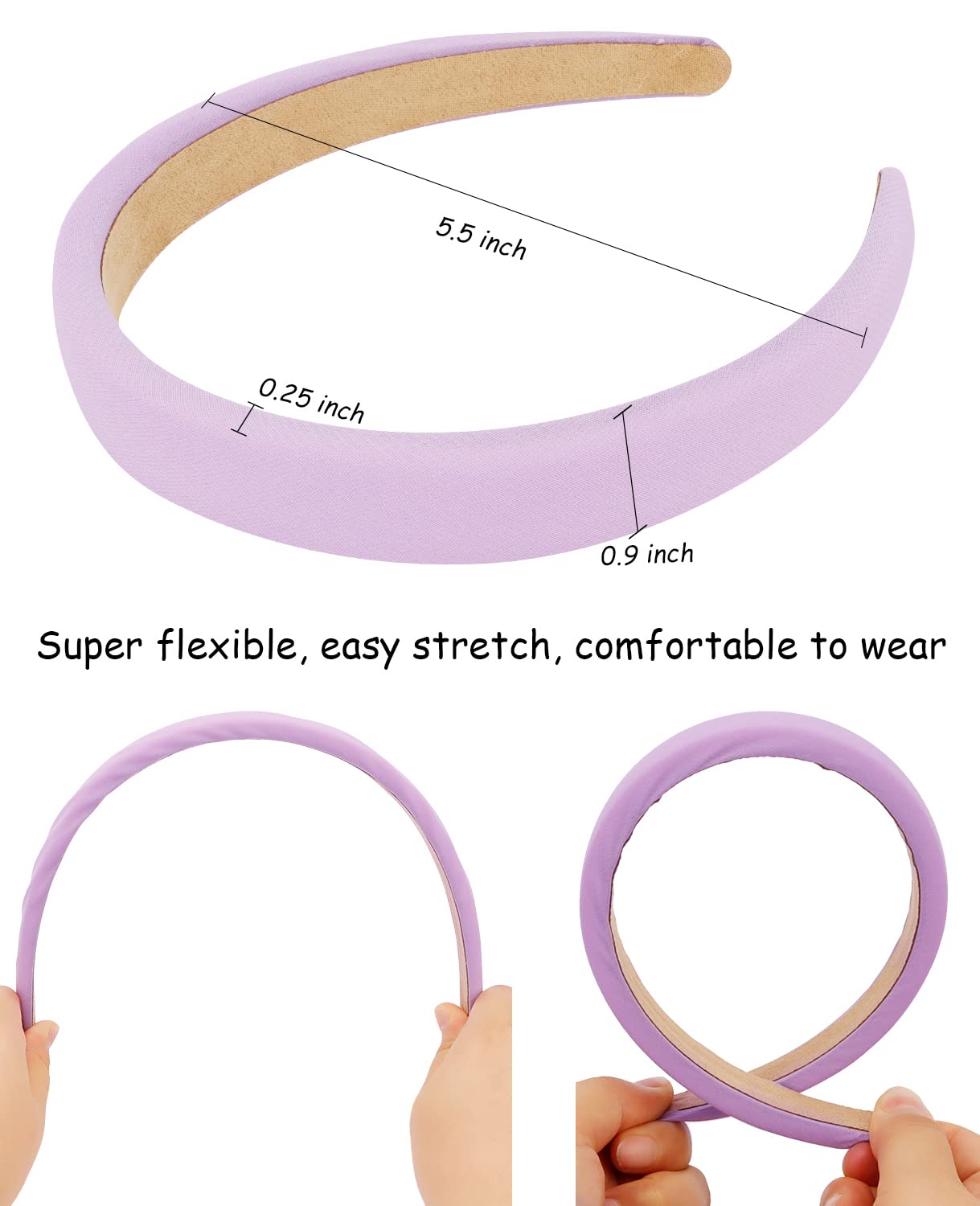 Wecoe 4Pcs Headbands For Women Fashion Padded Headbands Purple Pink White Red Headband Soft Puffy Plain Comfortable Thick Headba