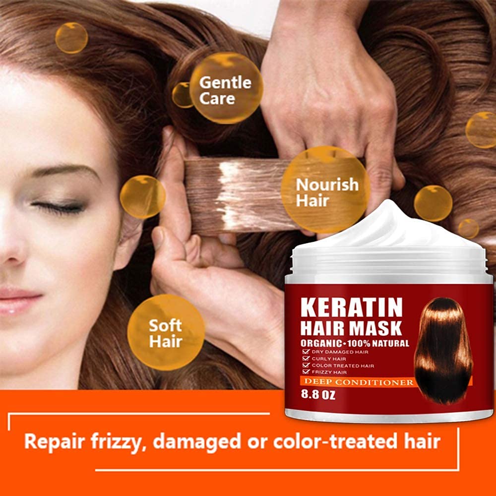 CRISTALBOX Keratin Hair Mask,Deep Repair Damage Root, 250ml Mask for Dry Damaged Hair,Hair Treatment & Scalp Treatment,Natural D