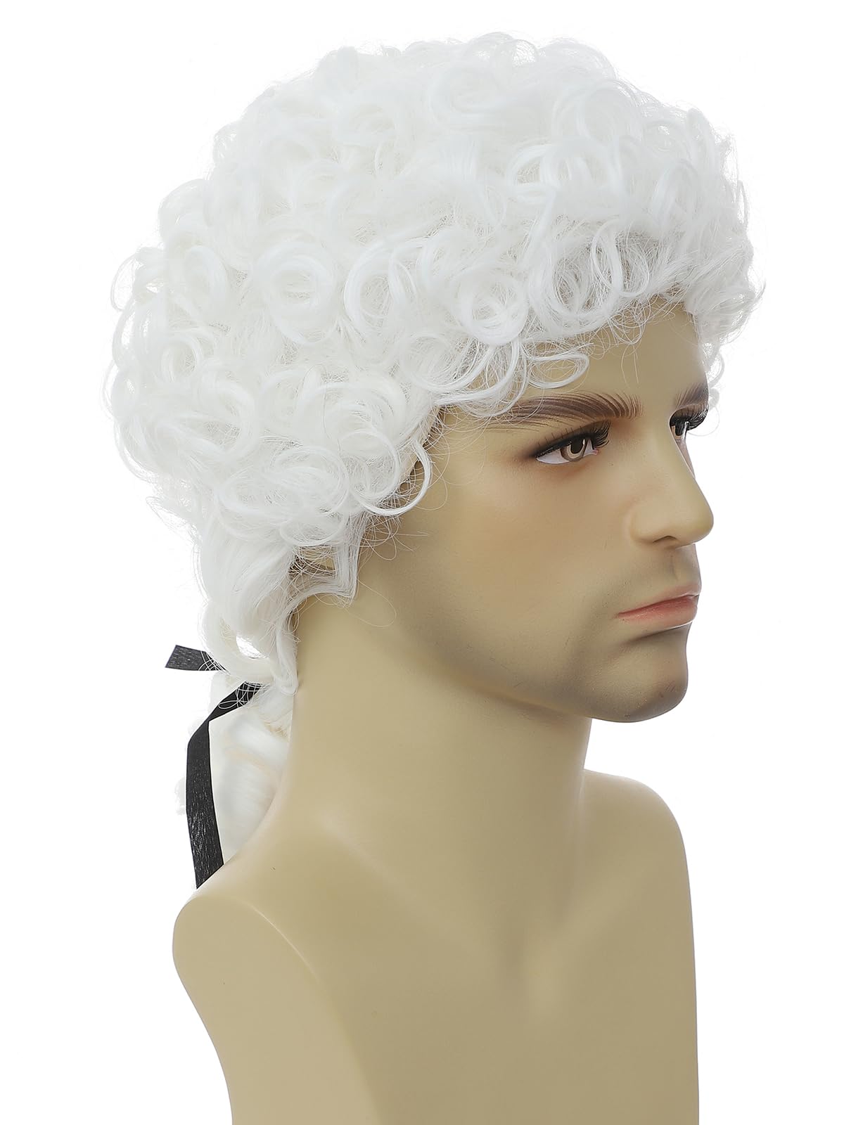 Traqur Judge Colonial Wig for Men Funny Wigs Washington Halloween Costume Cosplay Crazy Mens Wig (White)