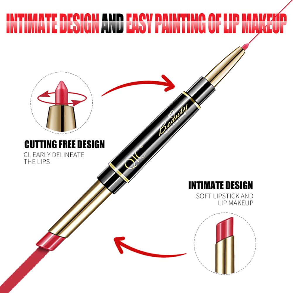 Petansy 5Pcs Double Head Matte Lipstick Set Lip Liner & Lipstick Set Long Lasting Waterproof Moisturizing Lipstick Set(D)