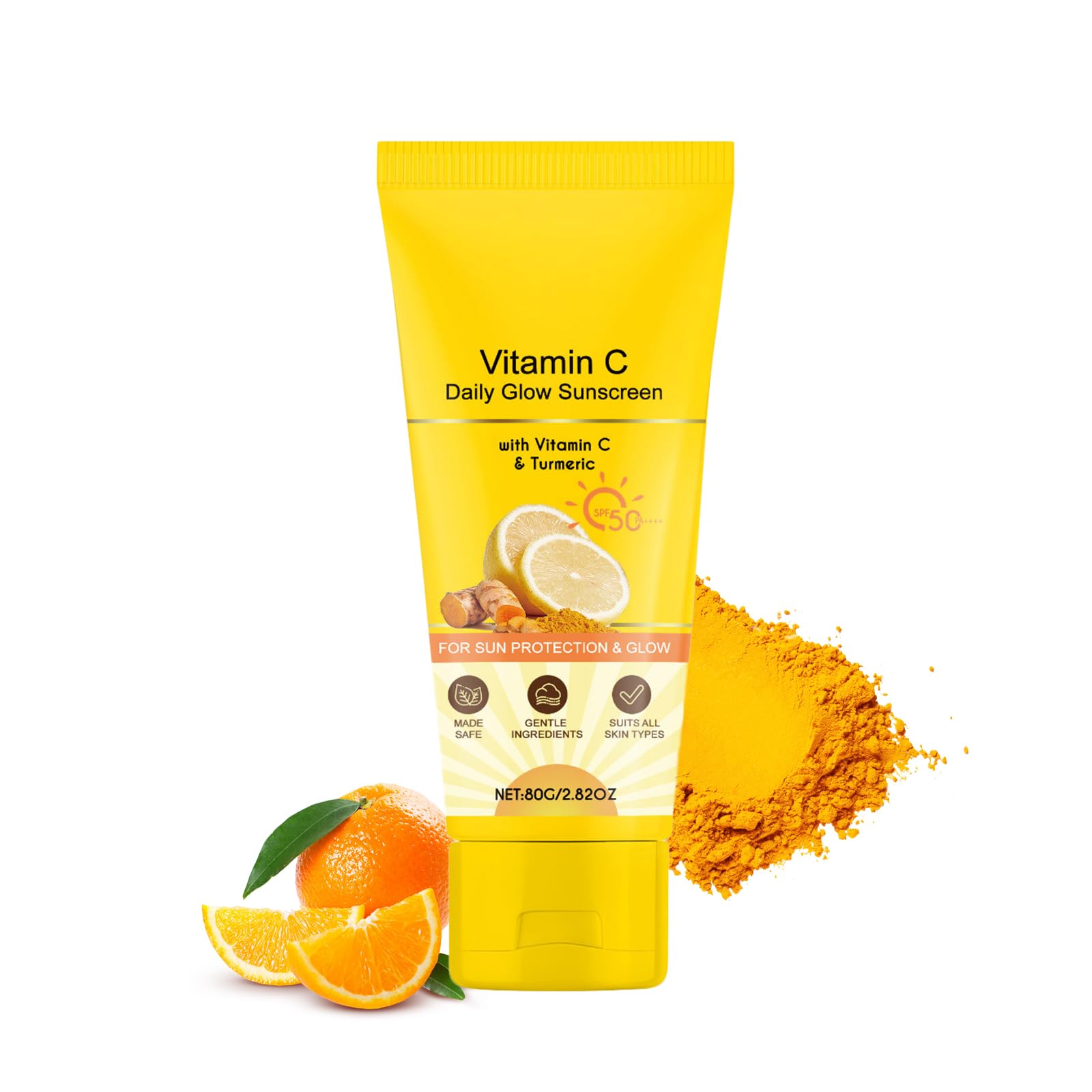 Vitamin C Glow Sunscreen SPF 50+ PA++++ Broad Spectrum | Lightweight Daily Face Sunscreen with Turmeric Extract | No White Cast,