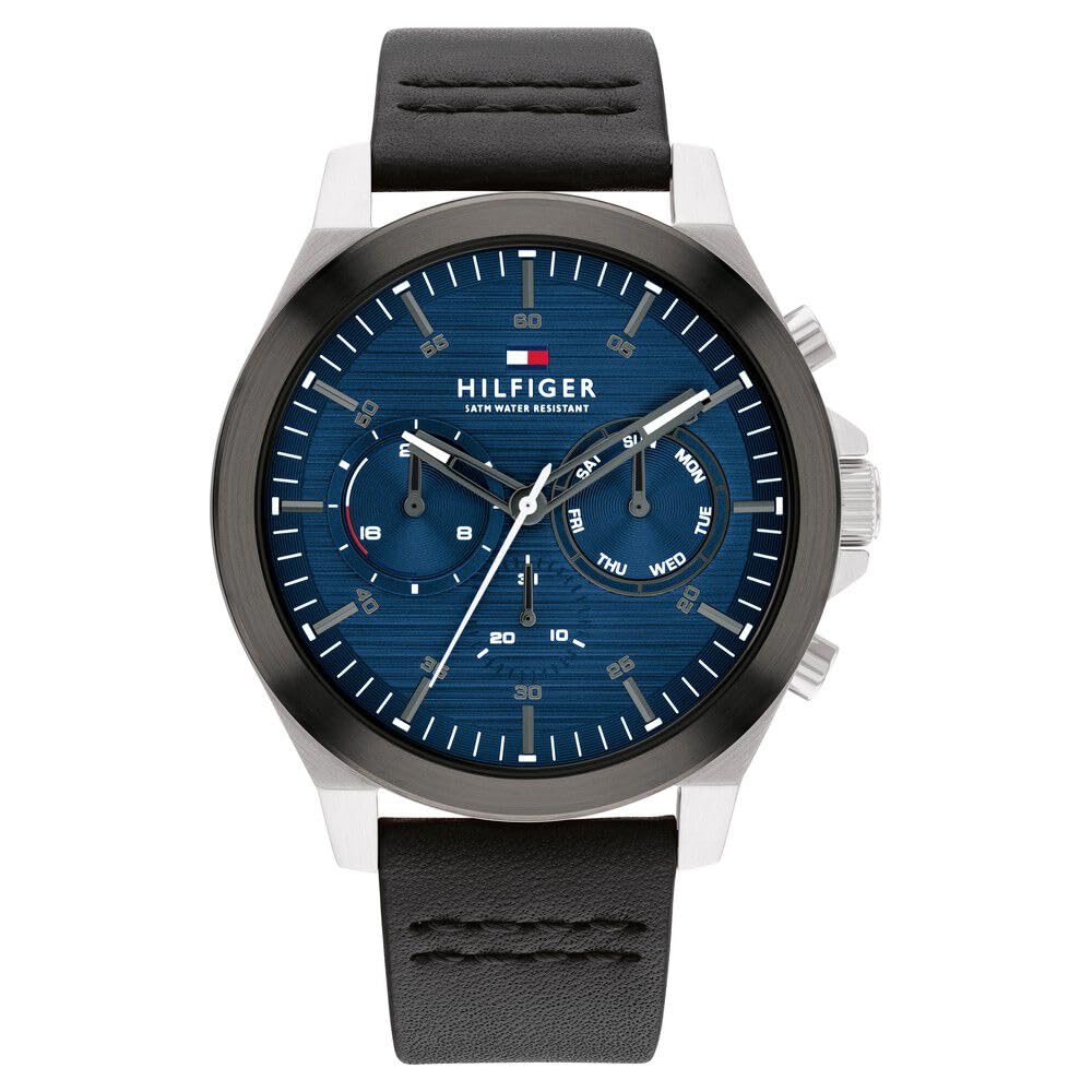 Tommy Hilfiger Blue Dial Black Colour Leather Strap Analog Watch For MenTh1710523