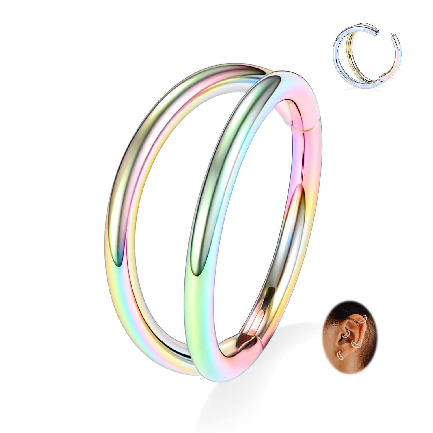 FUNLMO Double Hoop Nose Ring 16G Septum Tragus Helix Conch Rook Daith Piercing Jewelry Cartilage Earring 316L Surgical Steel Lip
