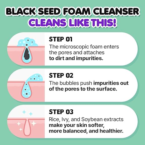 Eunyul Blackseed Foam Cleanser 16.9Fl.Oz (500Ml) Korean Skincare Large Size Face Wash Facial Foaming Cleanser