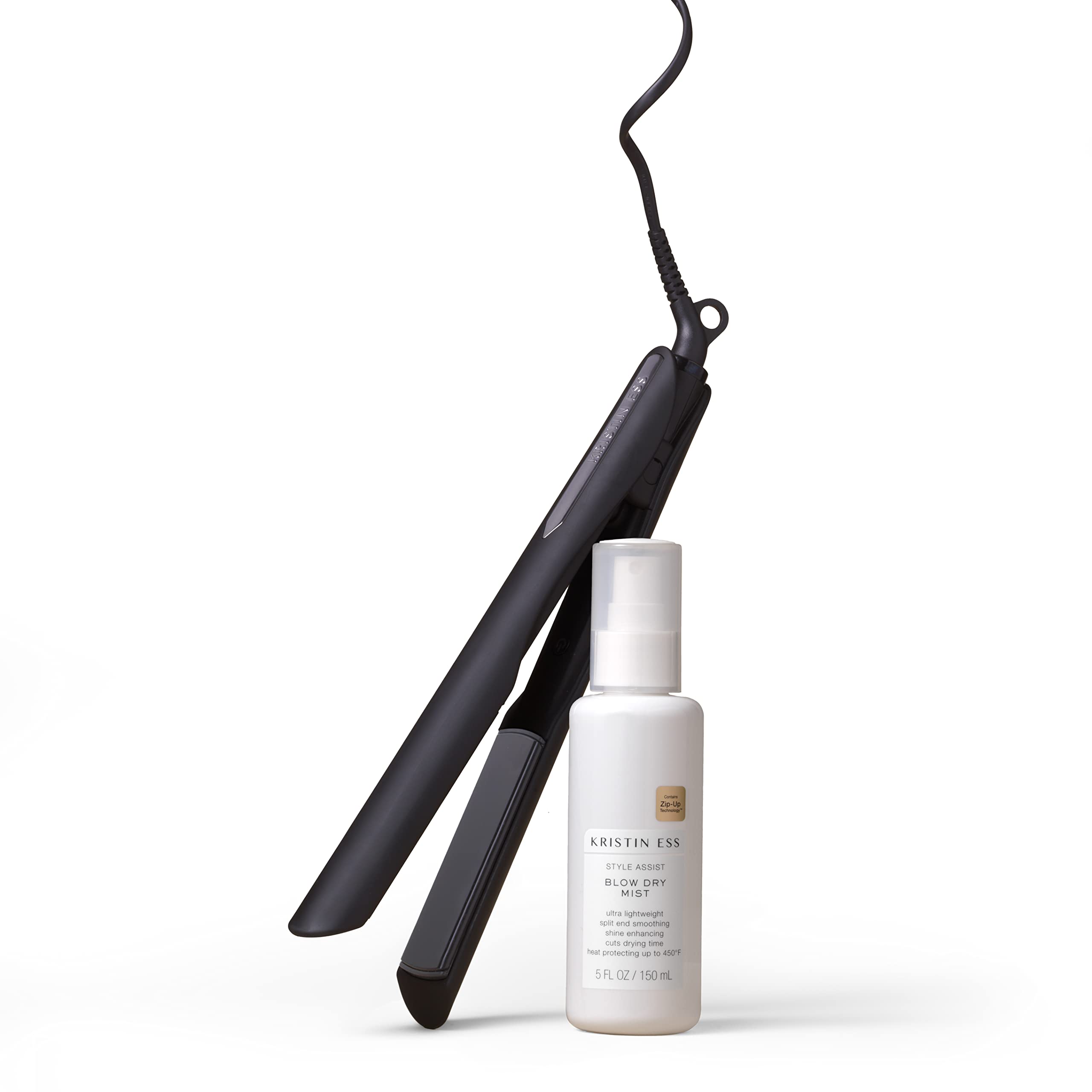 Kristin Ess Hair Nanoblack 3-in-1 Curling Flat Iron Straightener + Style Assist Heat Protectant Spray - 1 1/4 Inch Salon Profess