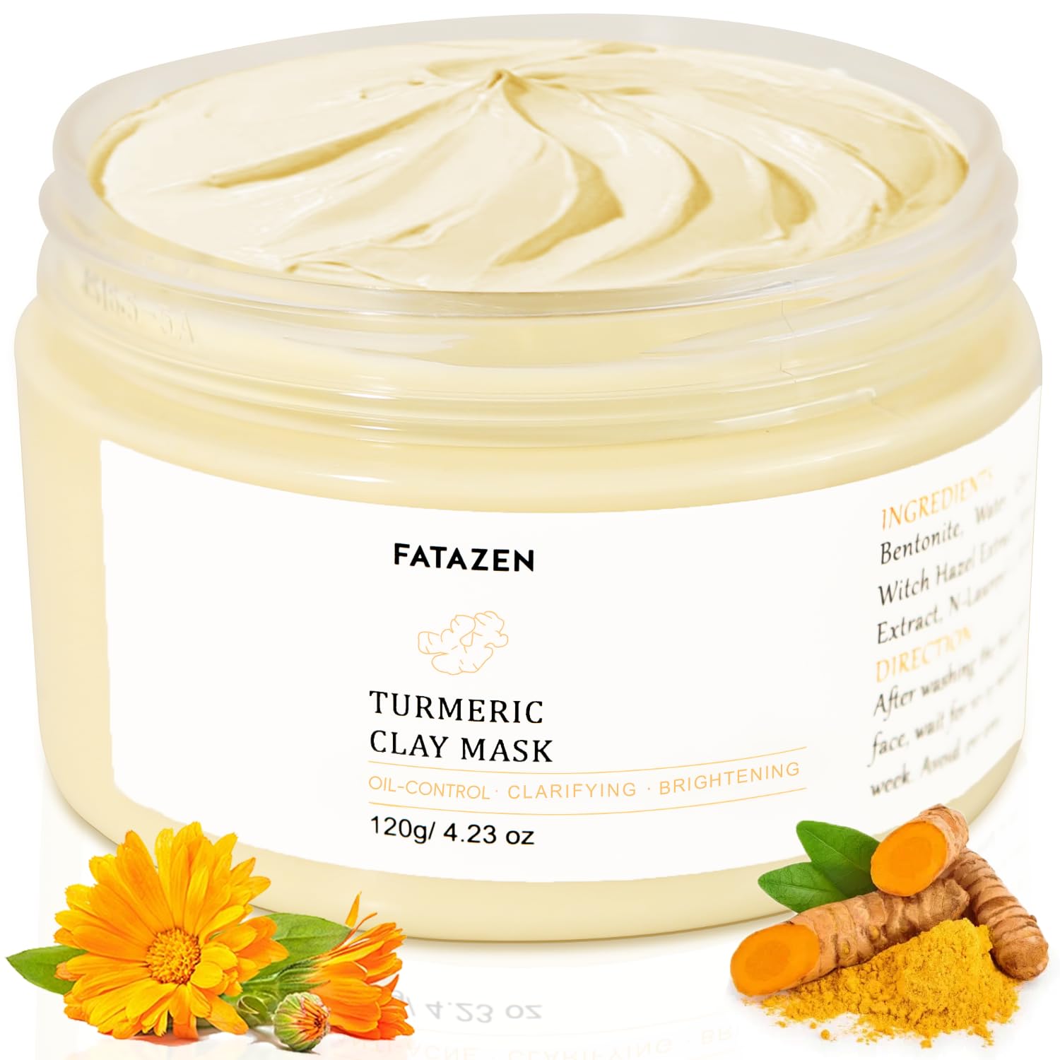 FATAZEN Turmeric Pore Clay Mask  Deep Cleansing Acnes Skincare Facial Mask, Oil Control & Instant Glow for Oily & Dull Skin, Bl
