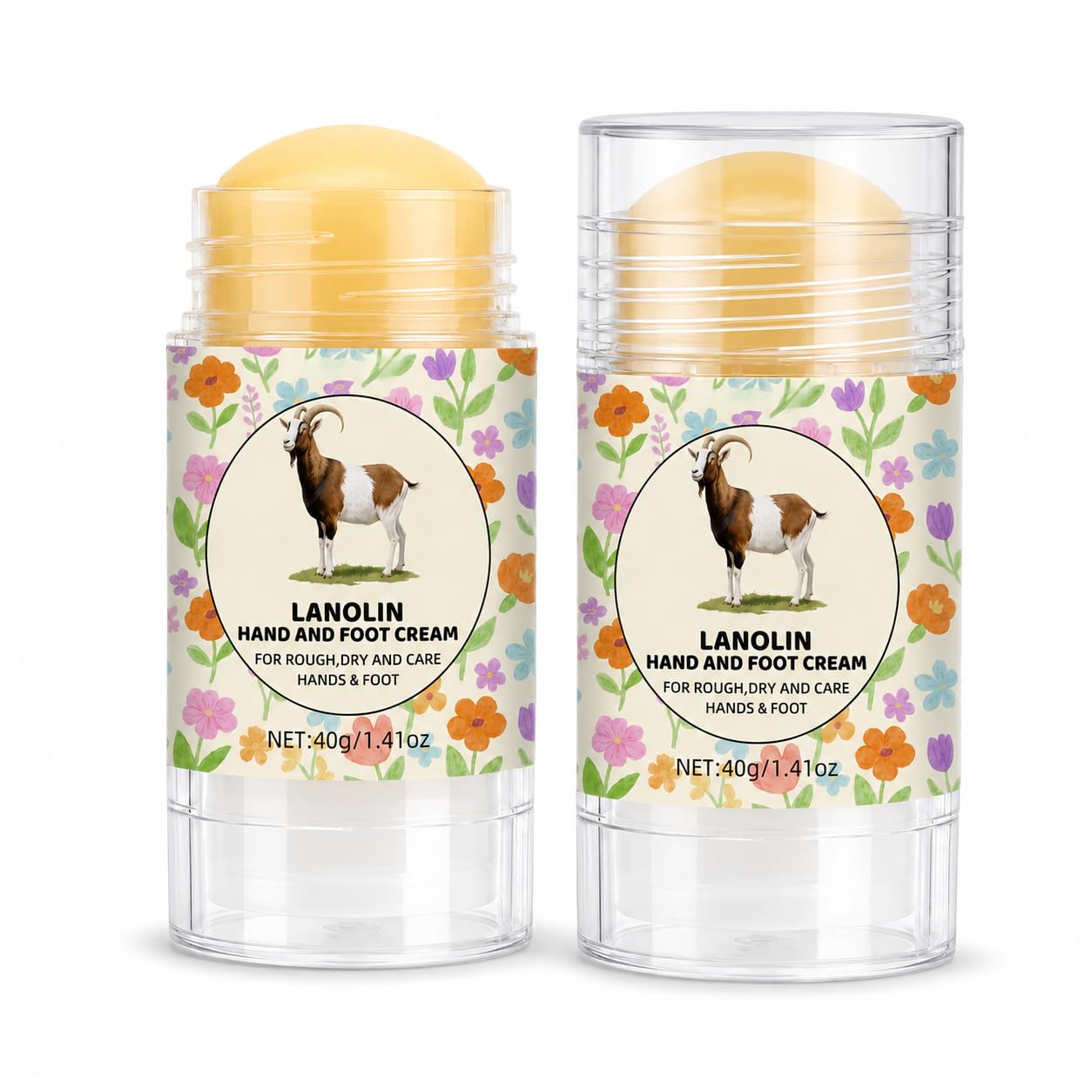 Lanolin Hand and Foot Cream Stick 2 Pack, TwistUp Balm for DryFeeling Hands Feet Heels Elbows and Knees, Smooth NonGreasy Dai