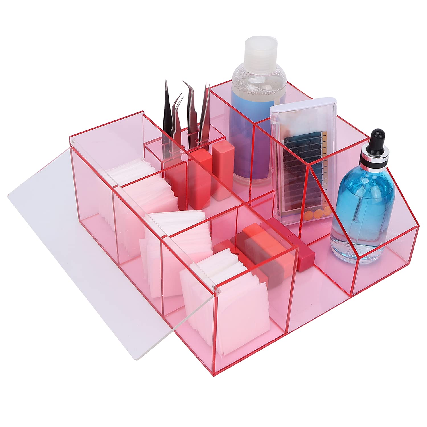 Eyelash Beauty Organizer, Acrylic Eyelash Grafting Tool Storage Beauty Tool W/Tweezers Holder Display Boxes for Home Eyelash Sal