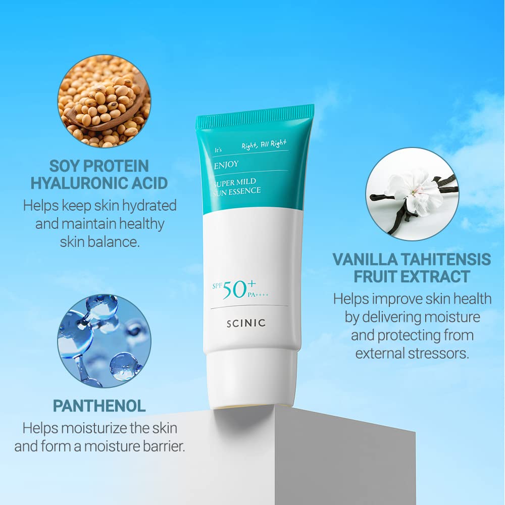 Scinic Enjoy Super Mild Sun Essence 2 Set Spf50+ Pa++++ 1.69 Fl Oz(50Ml) | A Lightweight Hydrating Sun Essence That Leaves No St