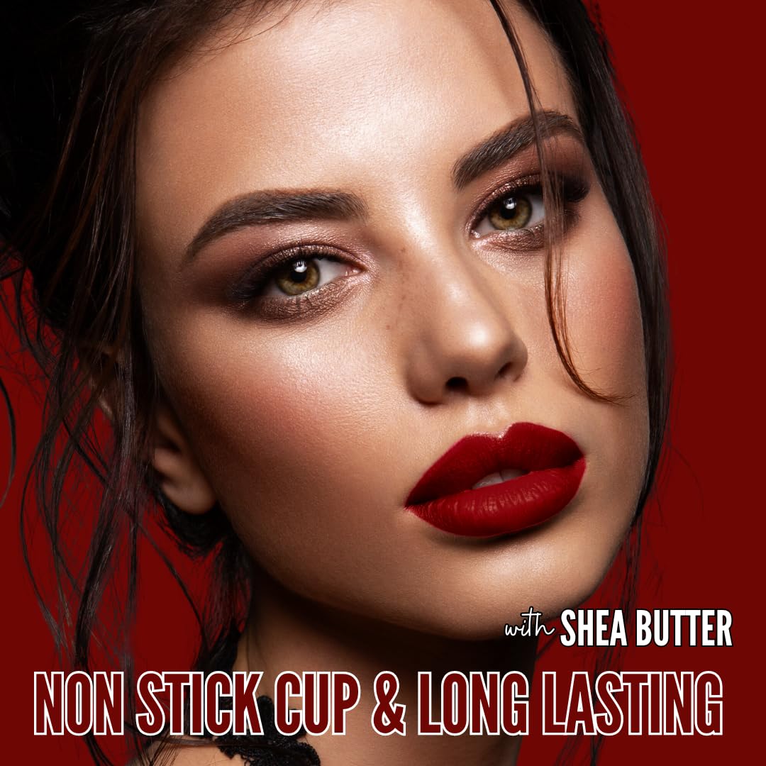 Mynena Red Long-Lasting Matte Liquid Lipstick Intense Color Smudge-Proof & Waterproof Comfortable Hydrating Shea Butter Vegan &