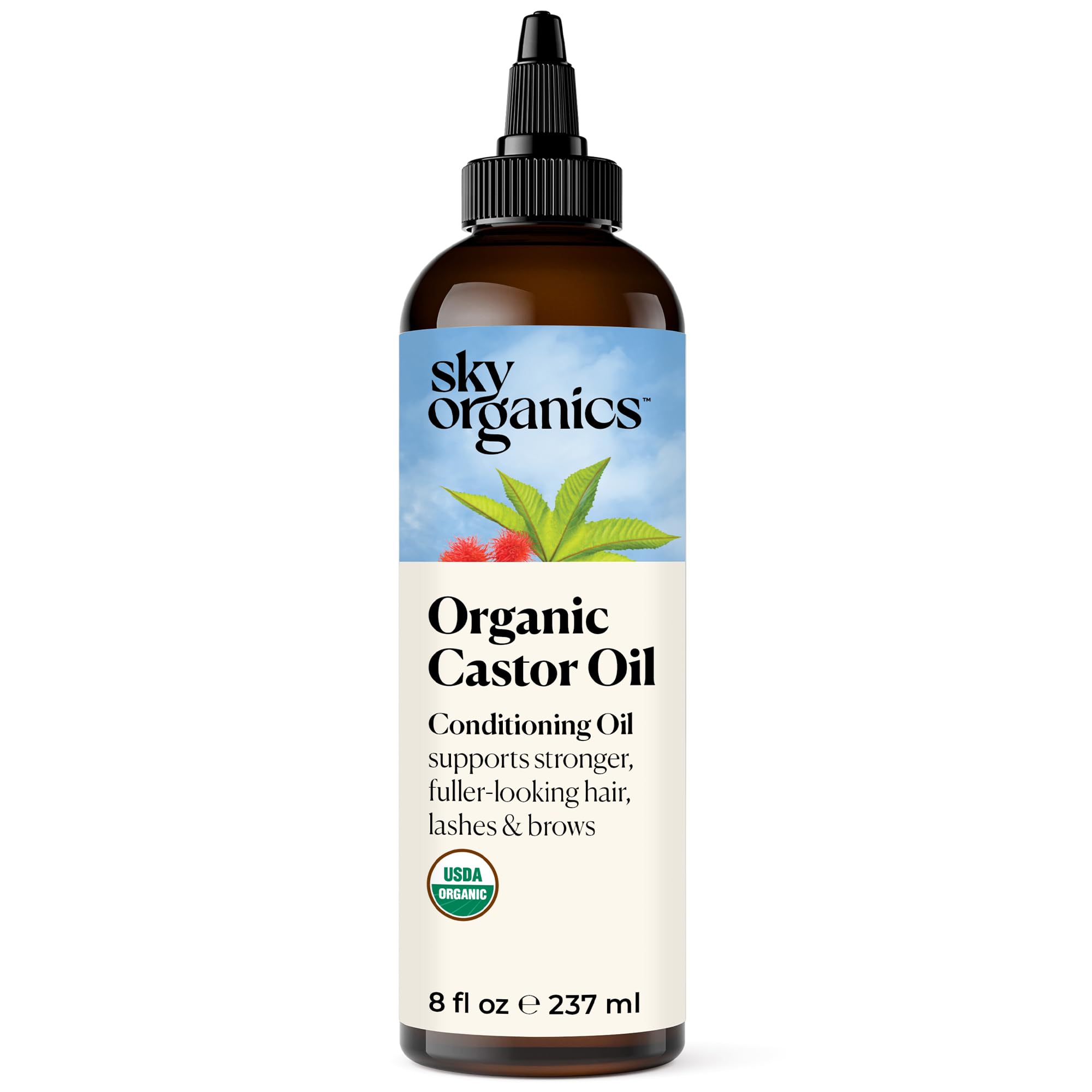 Sky Organics Organic Castor Oil (8 oz) USDA Certified Organic, 100% Pure, Cold Pressed, Hexane Free, Boost Hair Growth, Use with
