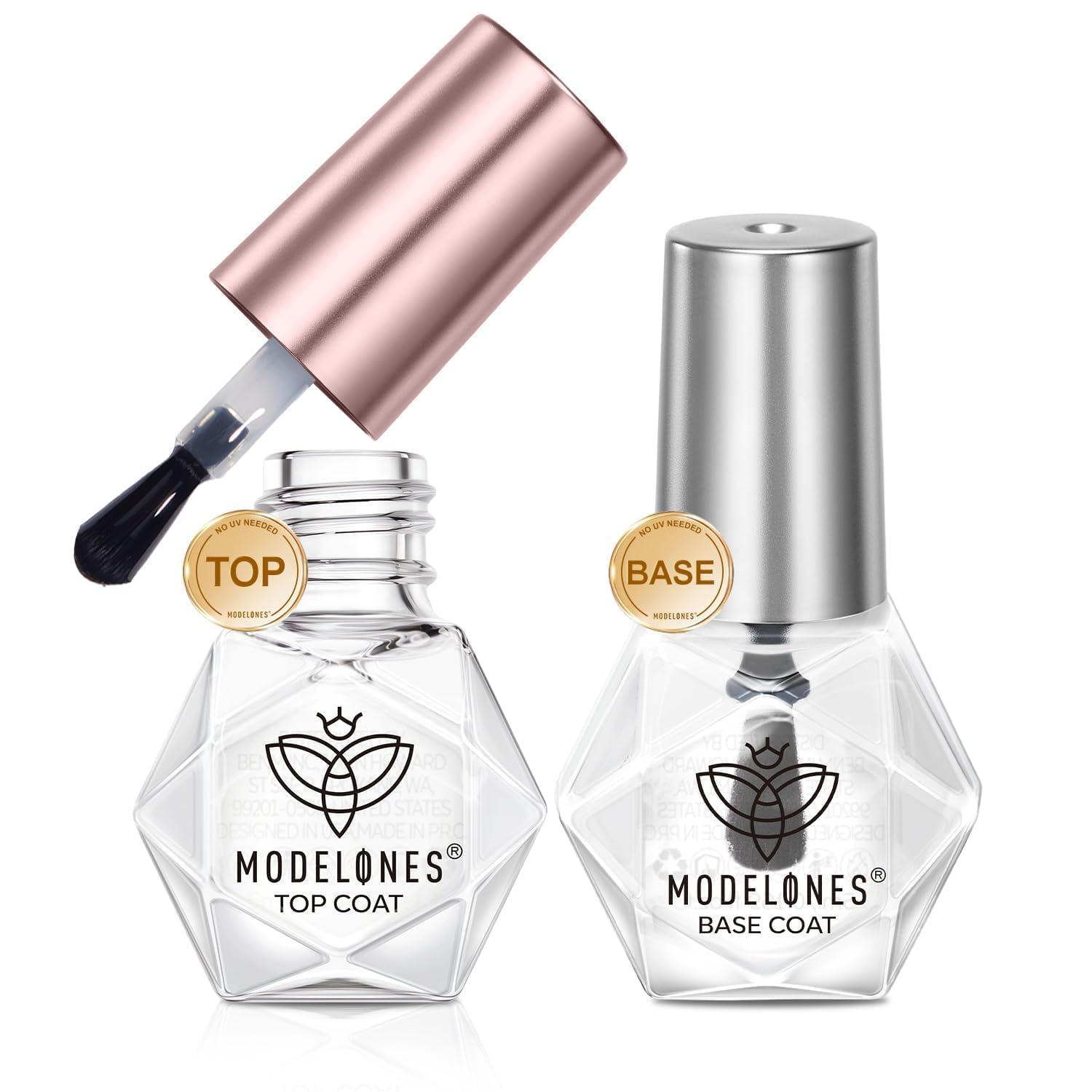 modelones 2 Pcs No Wipe Top Coat and Base Coat Nail Polish Set, Clear Quick Dry Nail Polish High Shine Long Lasting Glossy Regul