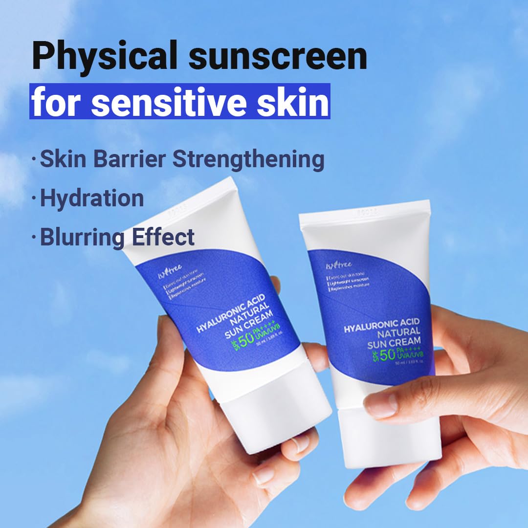ISNTREE Hyaluronic Acid Natural Suncream SPF50 PA++++ 50ml, 1.69 fl.oz | Evens out skin tone | Lightweight sunscreen | Replenish