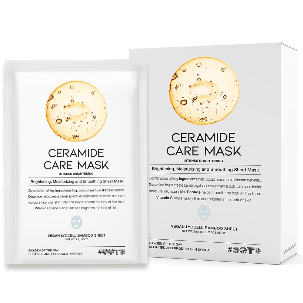 #OOTD Intense Brightening Ceramide Vegan Sheet Mask [10 Count] Advanced Skin Care Korean Beauty Bamboo Lycocell Facial Masks wit