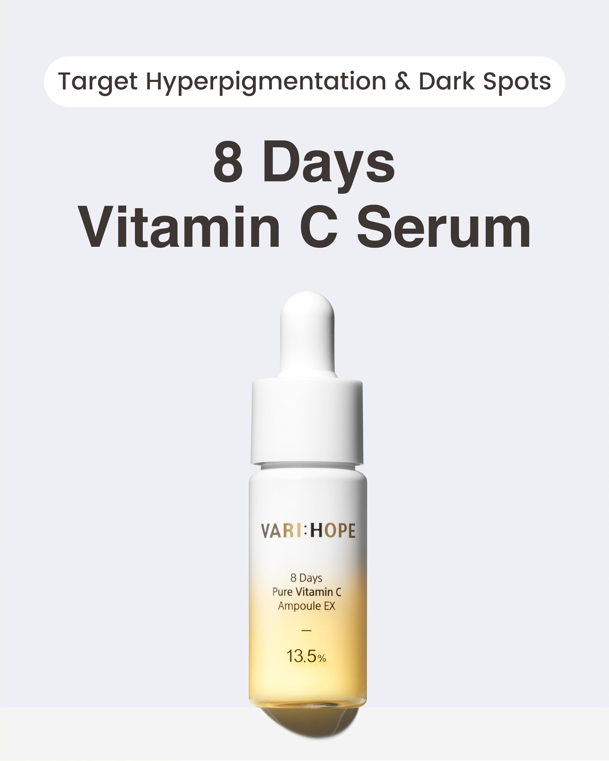 Varihope 8 Days Vitamin C Serum (0.5Oz) - Facial Serum For Dark Spots With Pure Face Ampoule. Korean Brightening, Glowing Skin C