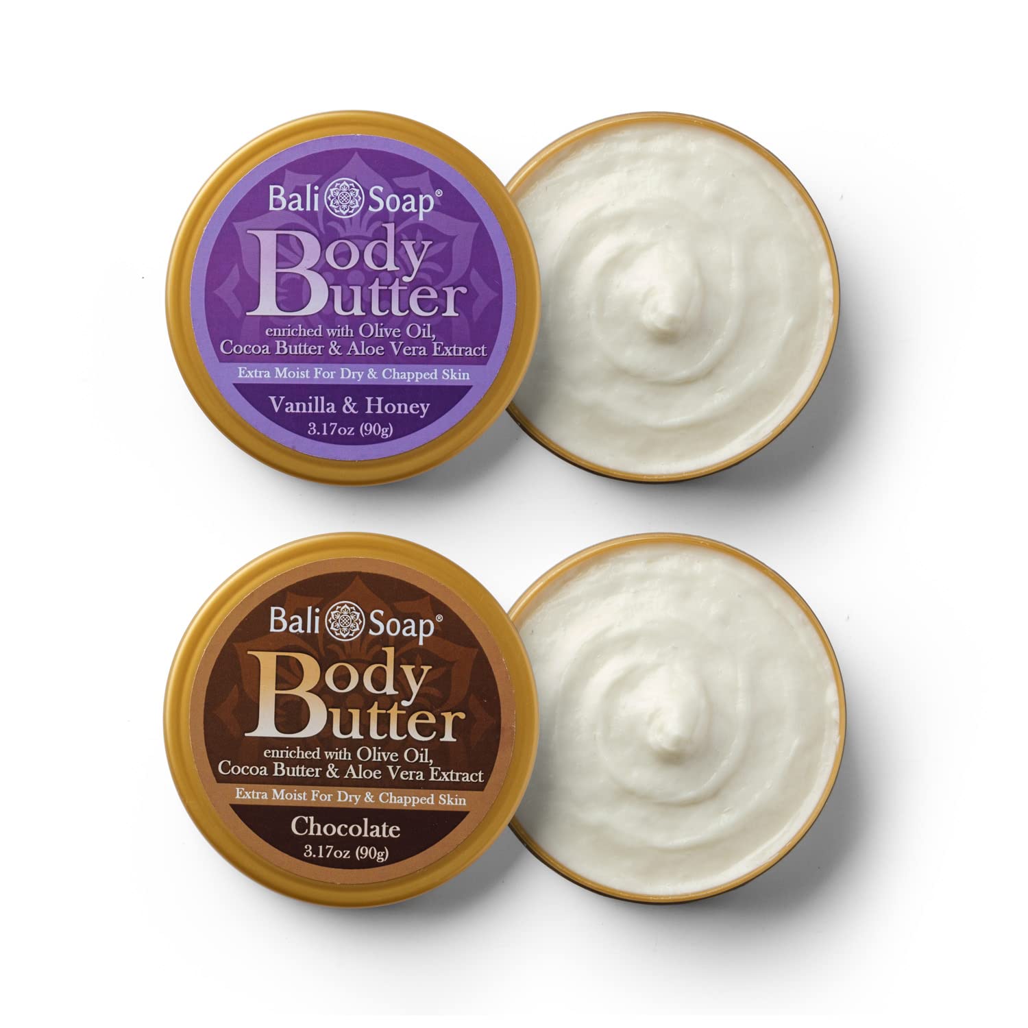 Bali Soap - Chocolate & Vanilla Honey Body Butter - Scented Body Cream for Women & Men - Cocoa Butter Aloe Vera Extract, 2 Pack 