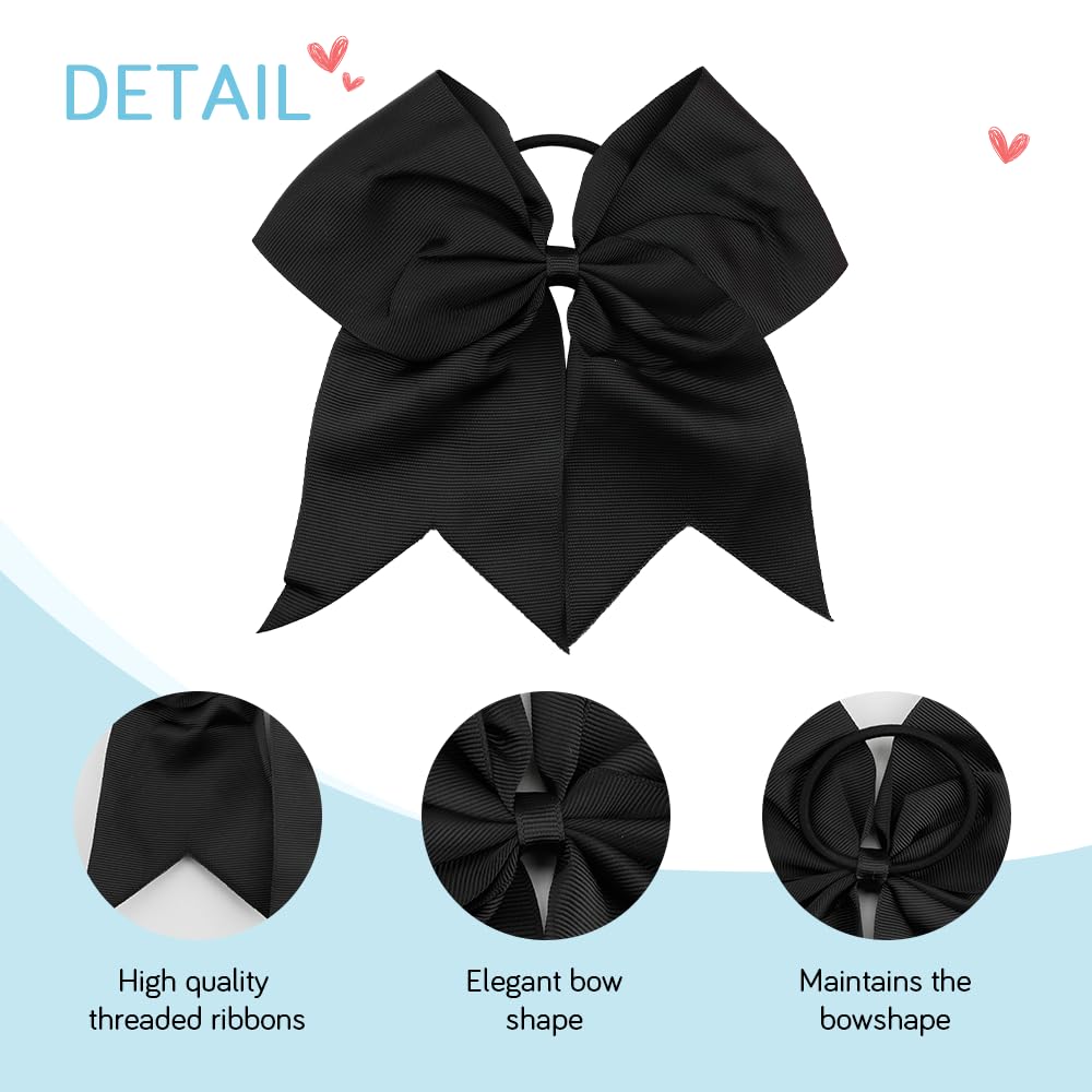 Large Black Hair Bows For Cheerleaders' Hair - Ponytail Holders With Elastic For Girls, Softball, College Sports, And Cheerleadi