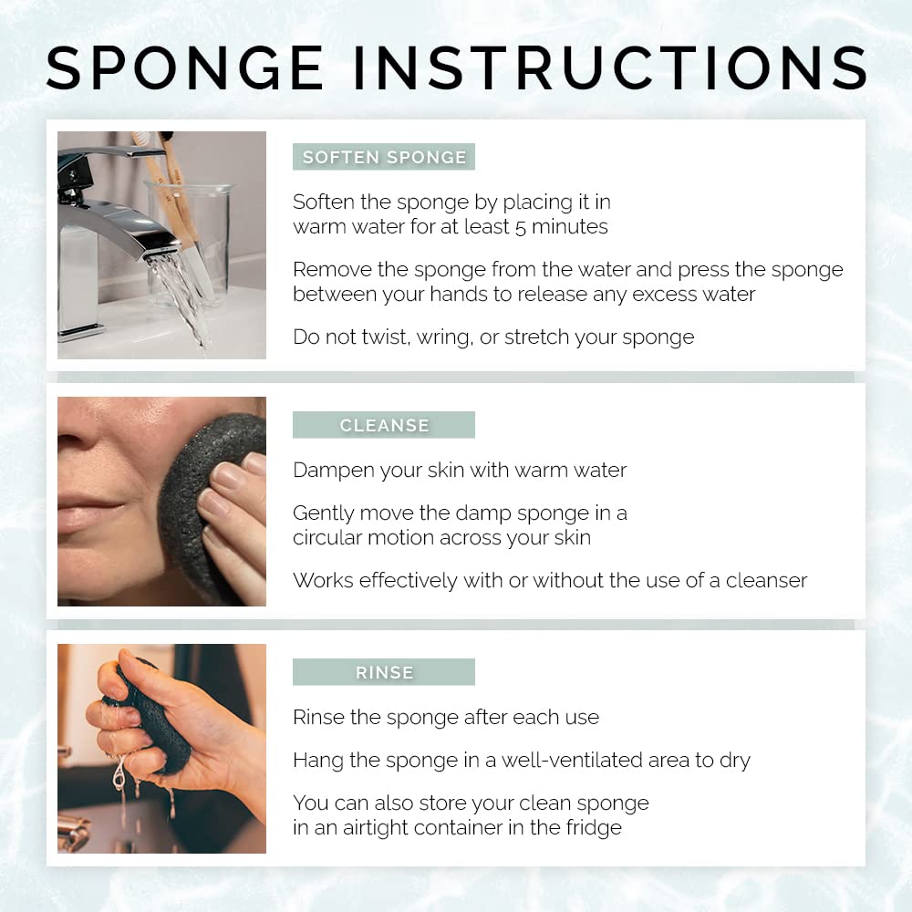 Wildpier Beauty Bamboo Charcoal Konjac Sponge, Natural Luxury Facial Exfoliator, Face Scrubber, Makeup Remover, Plant Based Gent