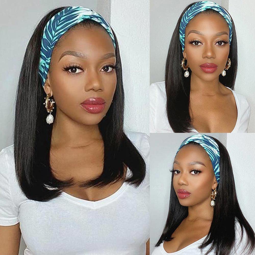 AISI Bob Headband Wig Human Hair Short Bob Wigs Headband Wigs For Black Women Straight Human Hair Wigs Bob Headband Wigs 150% De