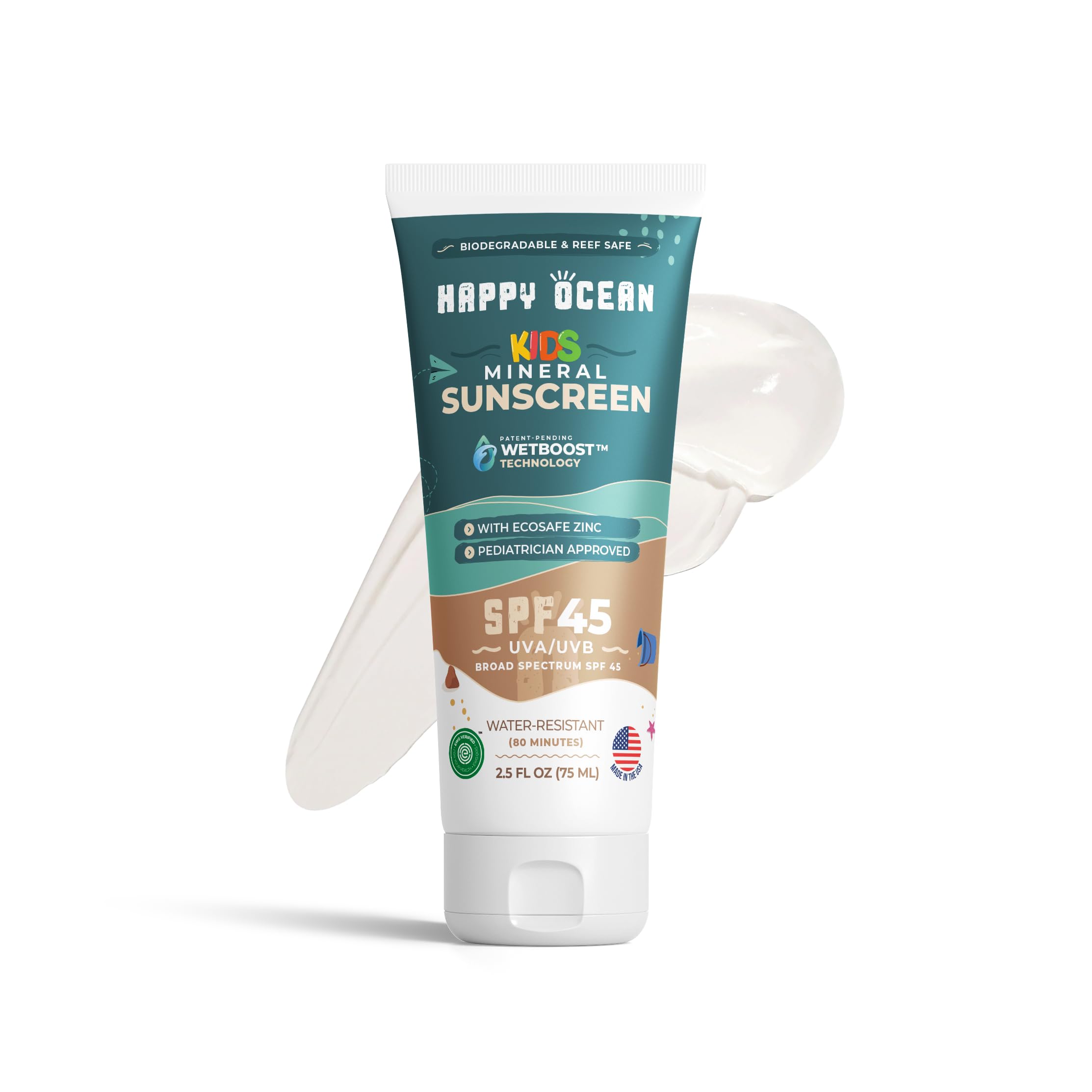 Spf 45 Organic Non Toxic Mineral Sunscreen For Kids, Sunscreen For Sensitive Skin, Natural Reef Safe Sunscreen, Kids Mineral Sun